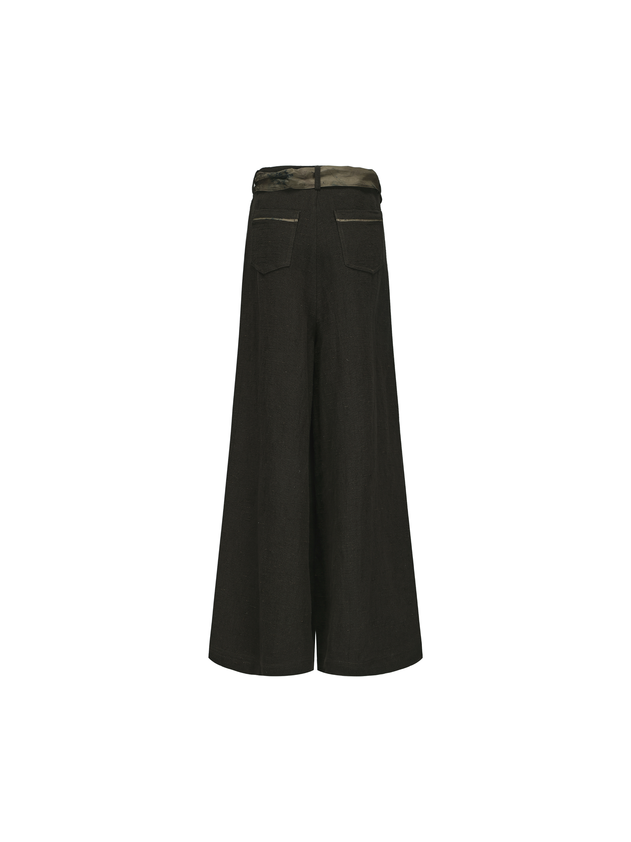 Olive Linen Belted Wide-Leg Pants