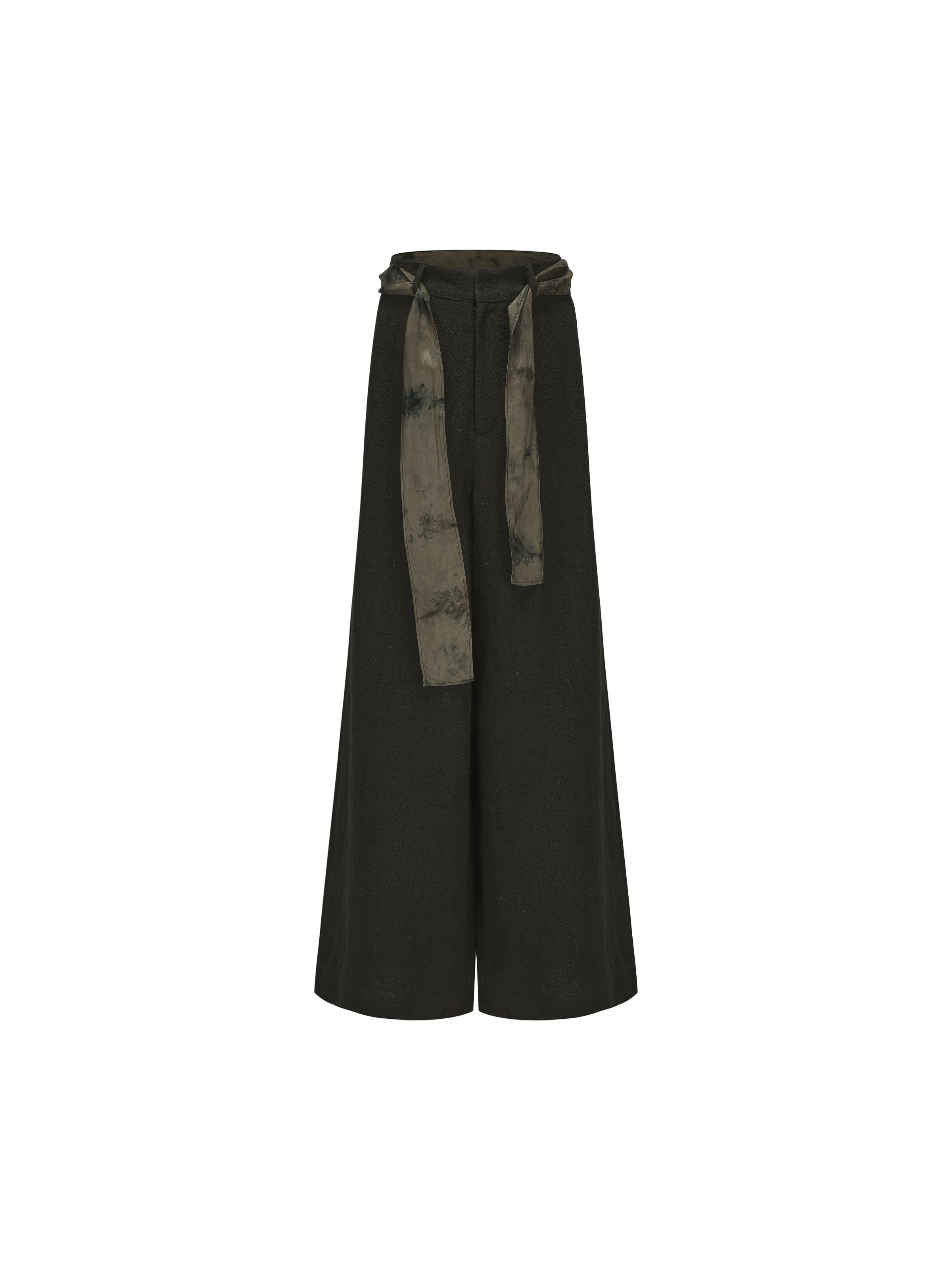 Olive Linen Belted Wide-Leg Pants