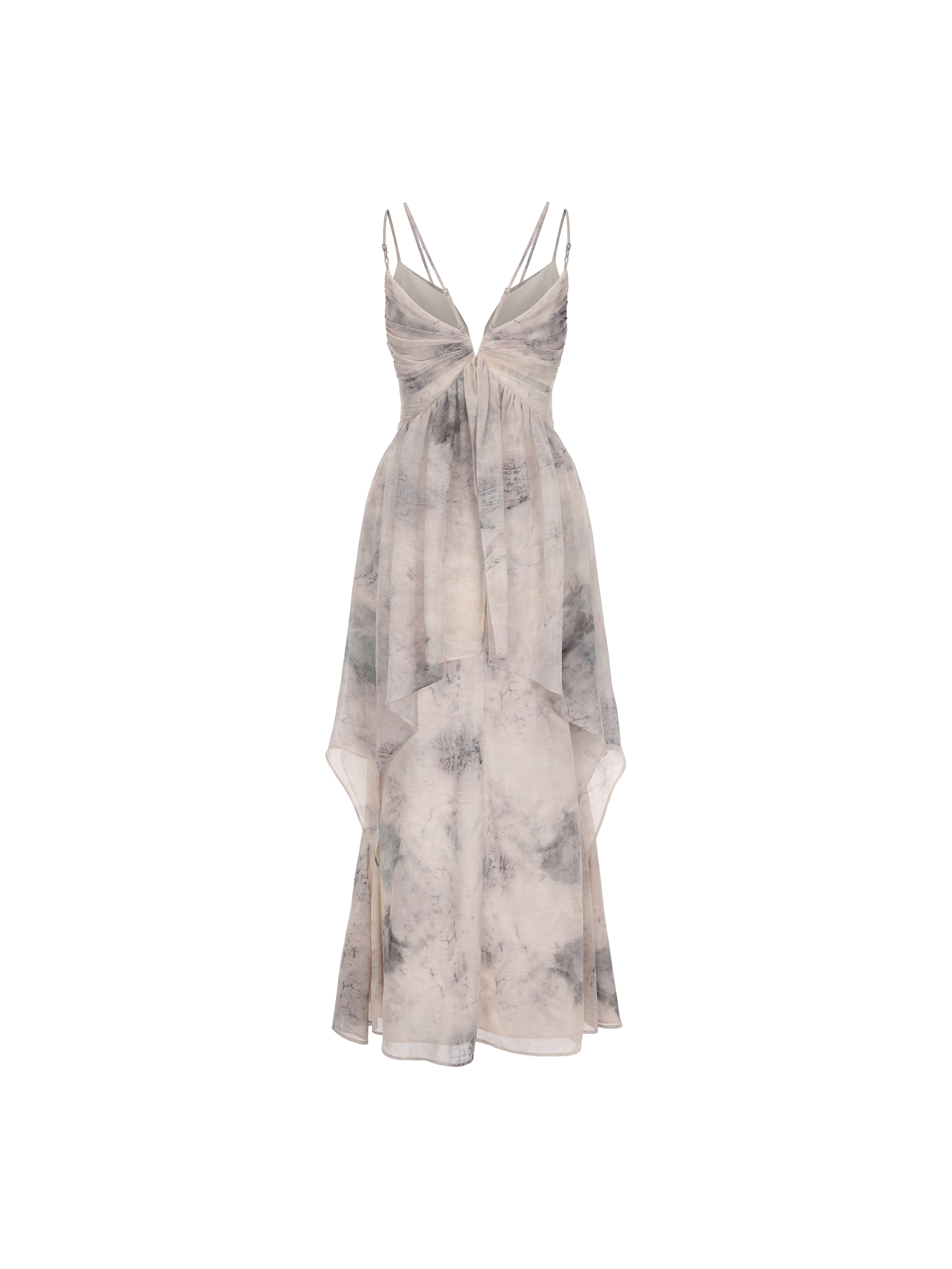 Ink-Print Ruched Slip Dress