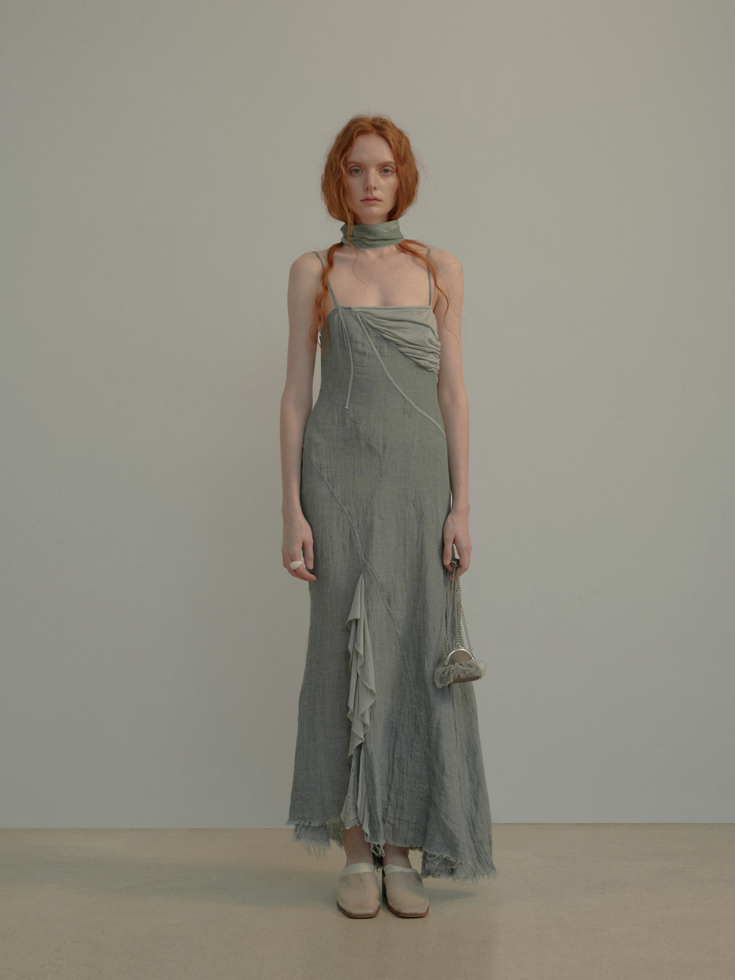 Gray-Blue Linen Panel Slip Dress M Gray-Blue Linen Panel Slip Dress M