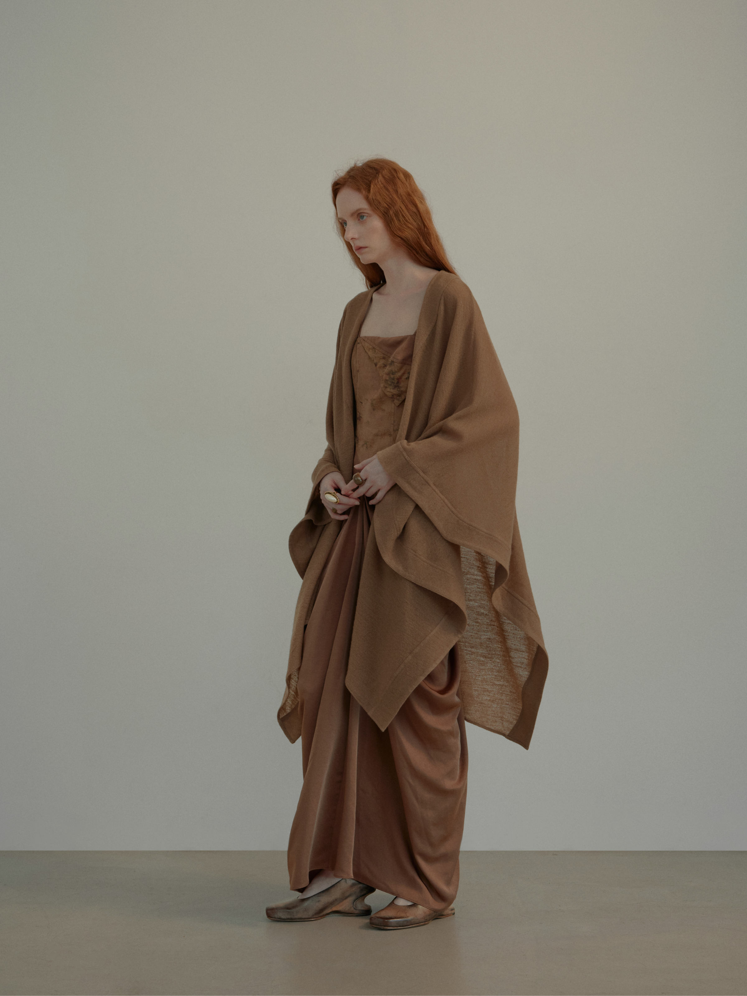 Camel Wool Draped Cape