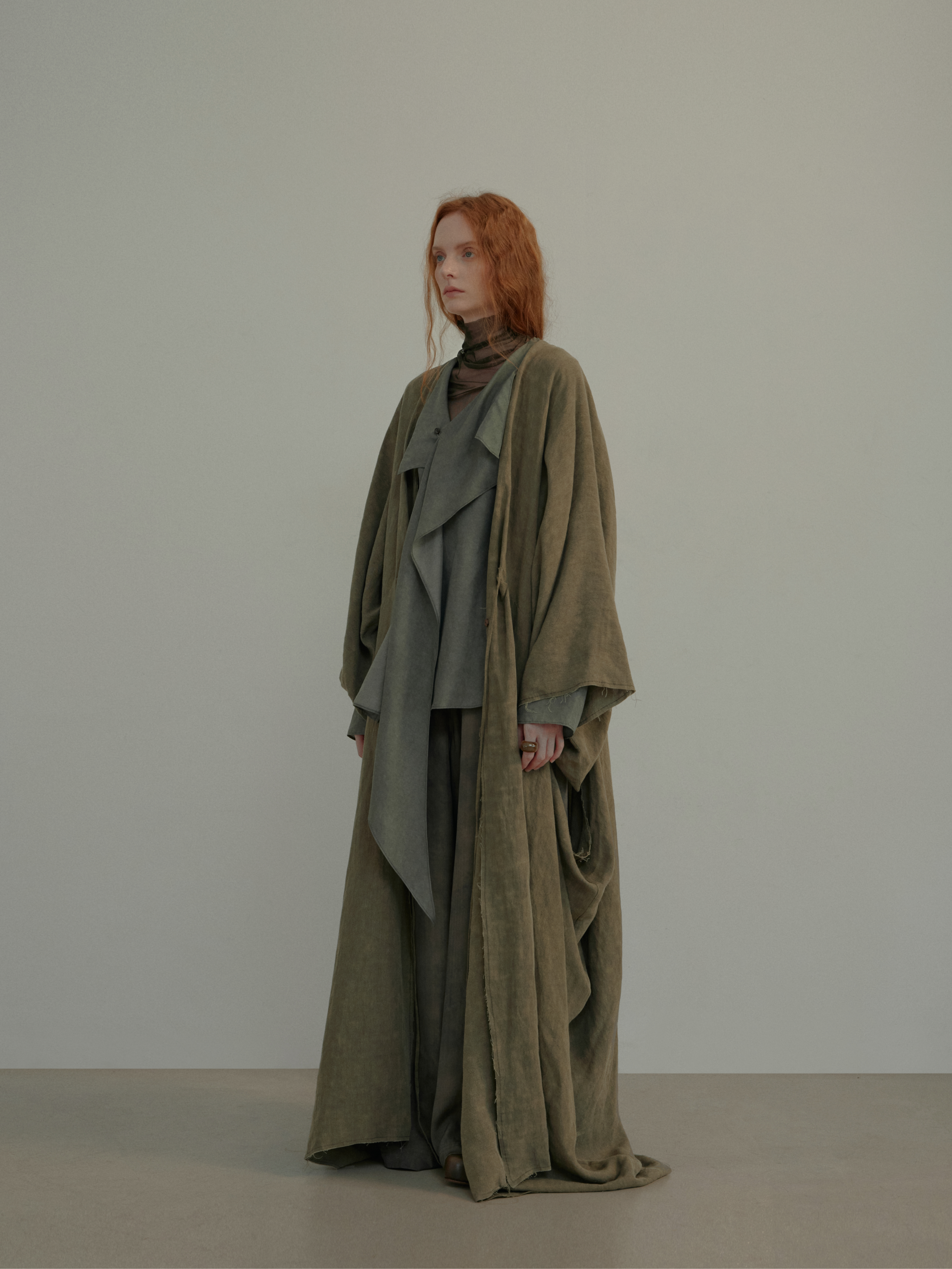 Green Linen Loose Robe