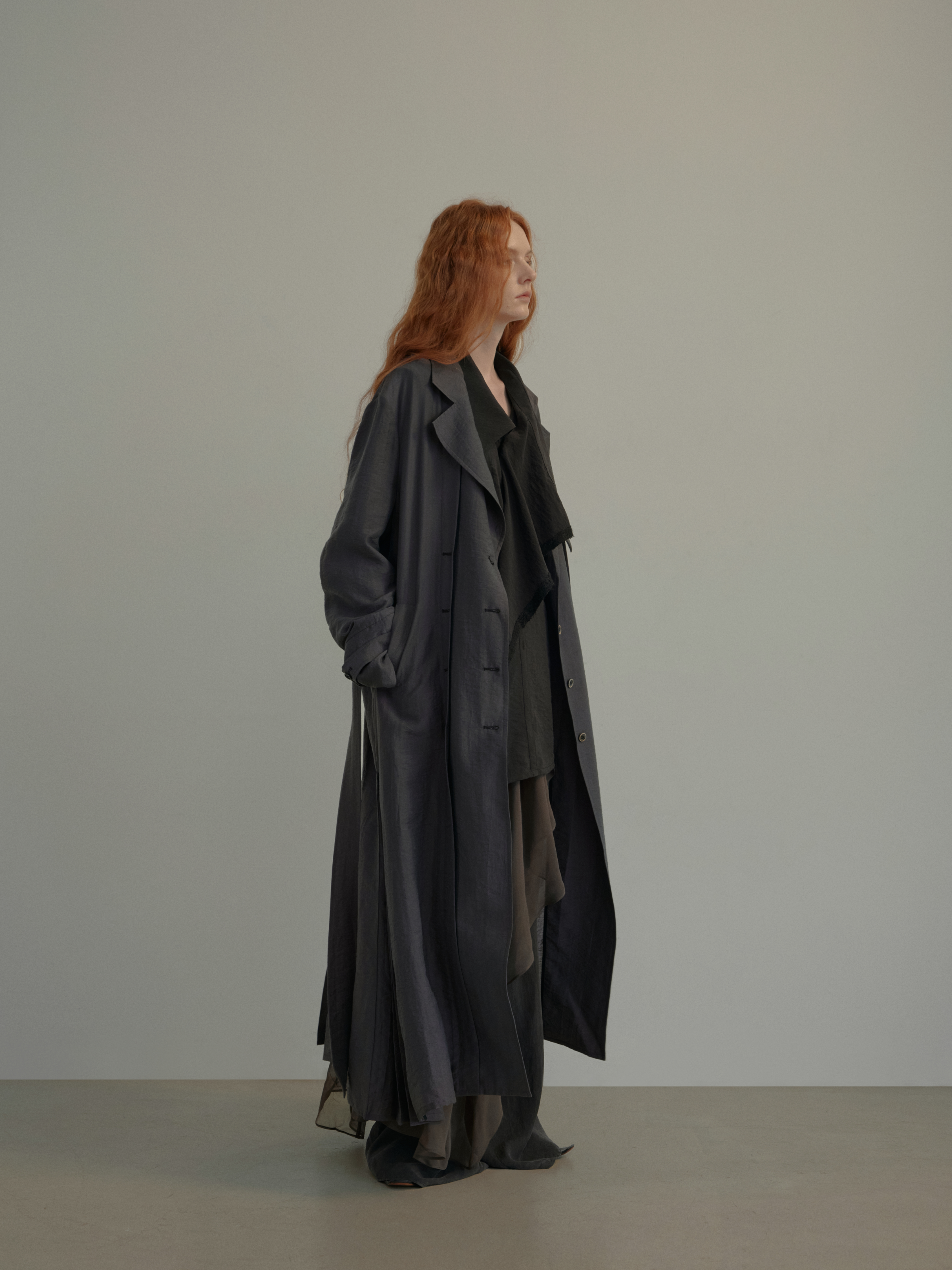 Gray-Blue Pleated Trench Coat