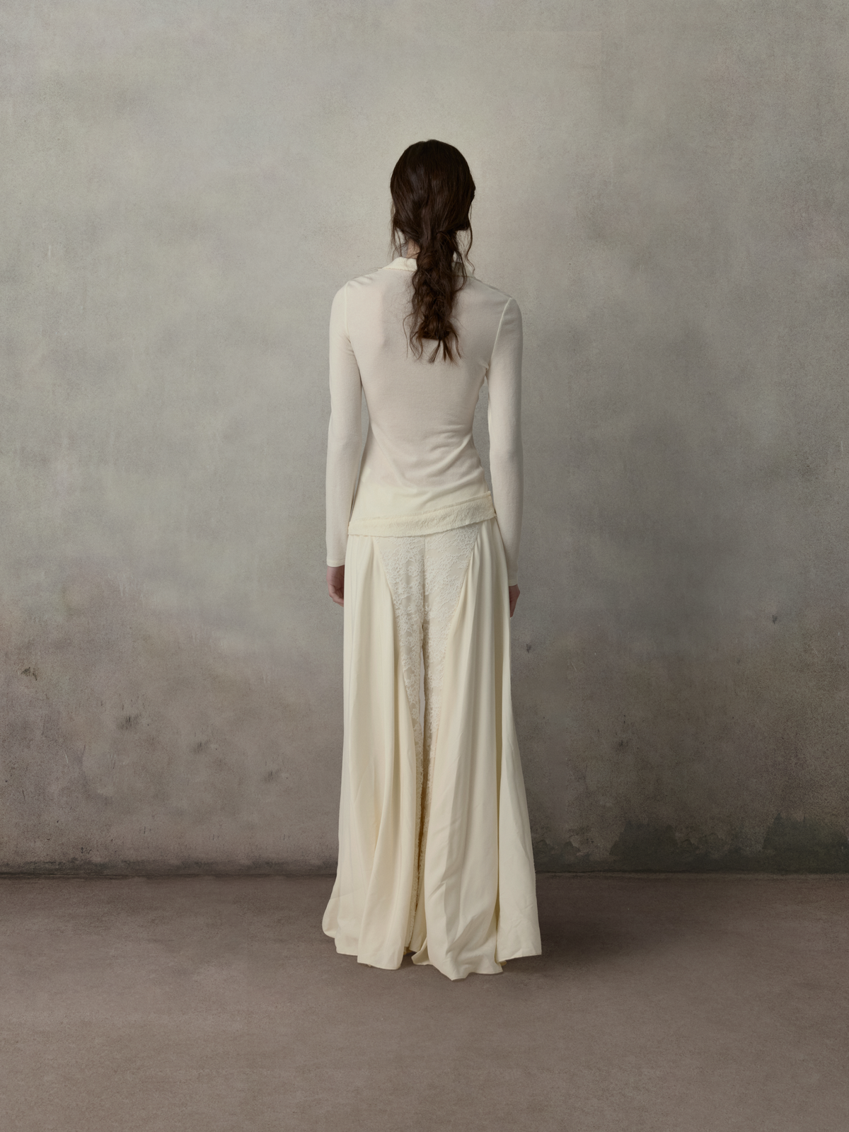 White Lace Panelled Asymmetric Collar Top