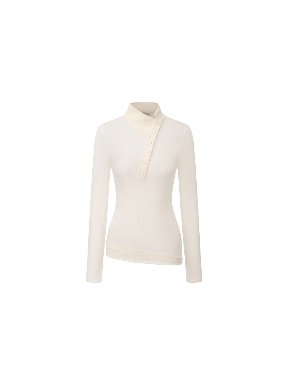 White Lace Panelled Asymmetric Collar Top
