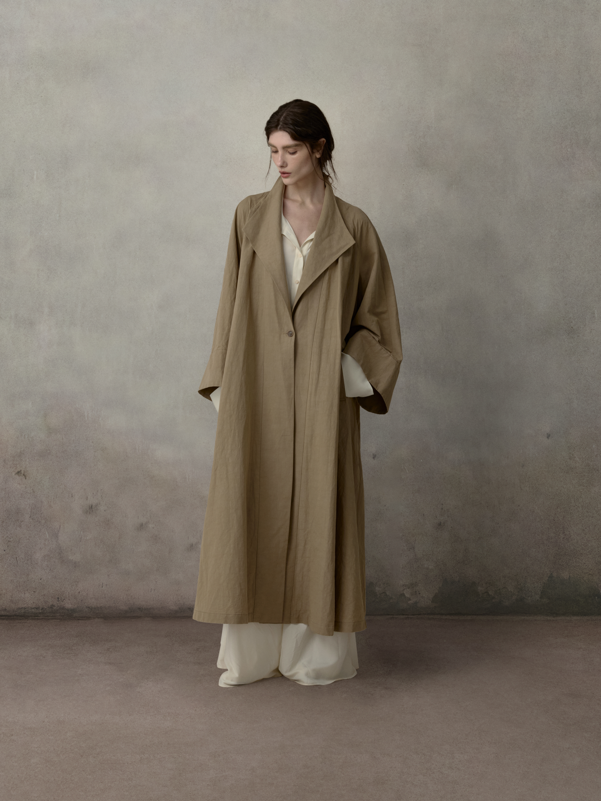Khaki Pleated Oversized Trench Coat