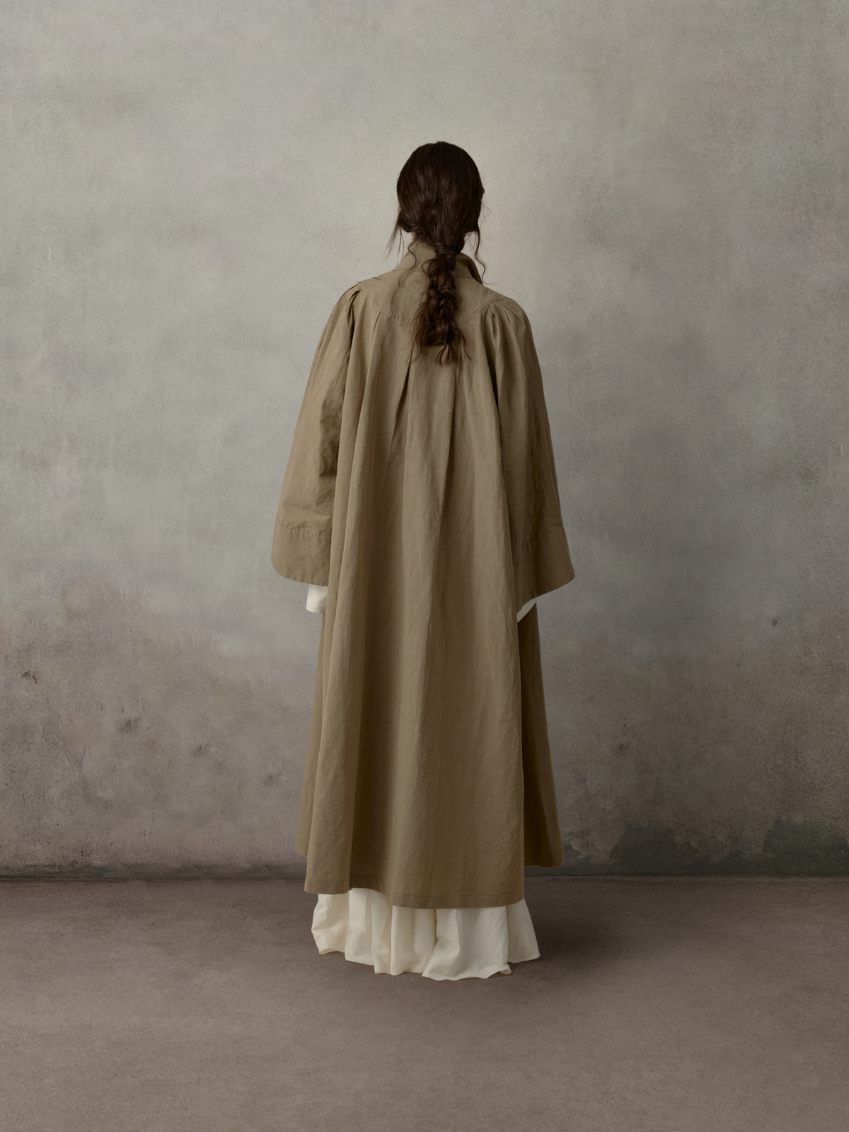 Khaki Pleated Oversized Trench Coat