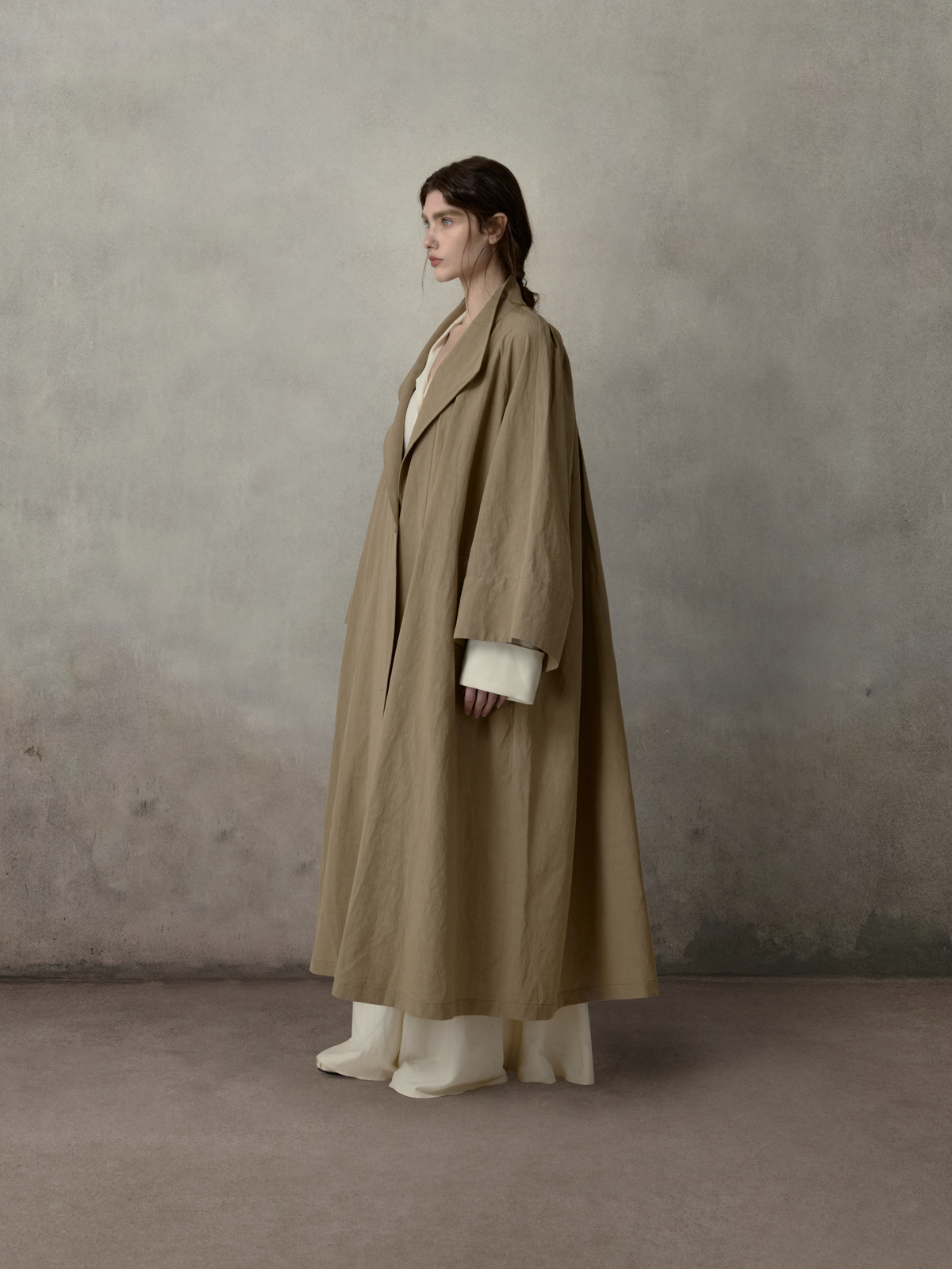 Khaki Pleated Oversized Trench Coat