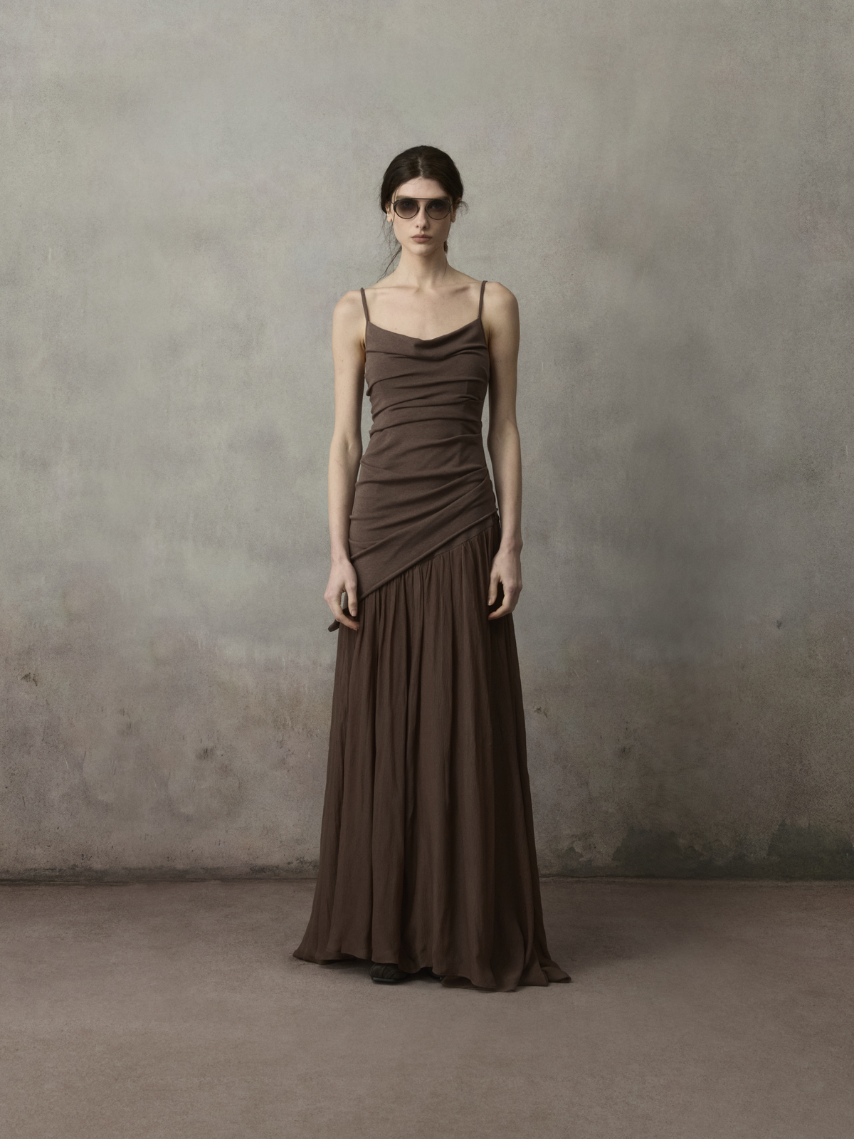 Violet Brown Knit Cowl Neck Strap Dress