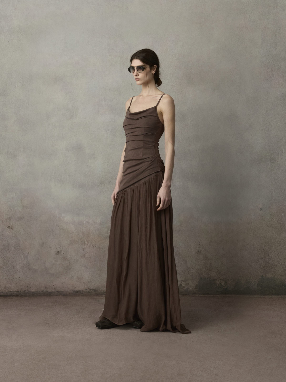 Violet Brown Knit Cowl Neck Strap Dress
