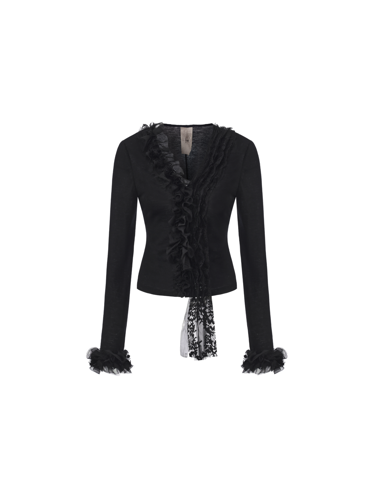 Black Lace-Trim Cuff Ruffle Top