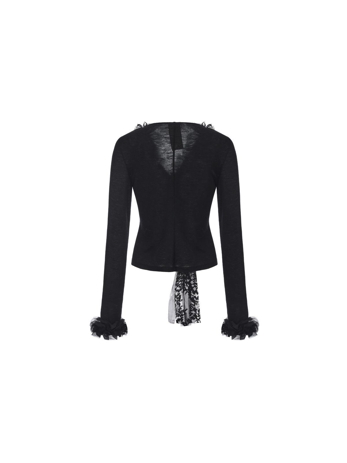 Black Lace-Trim Cuff Ruffle Top