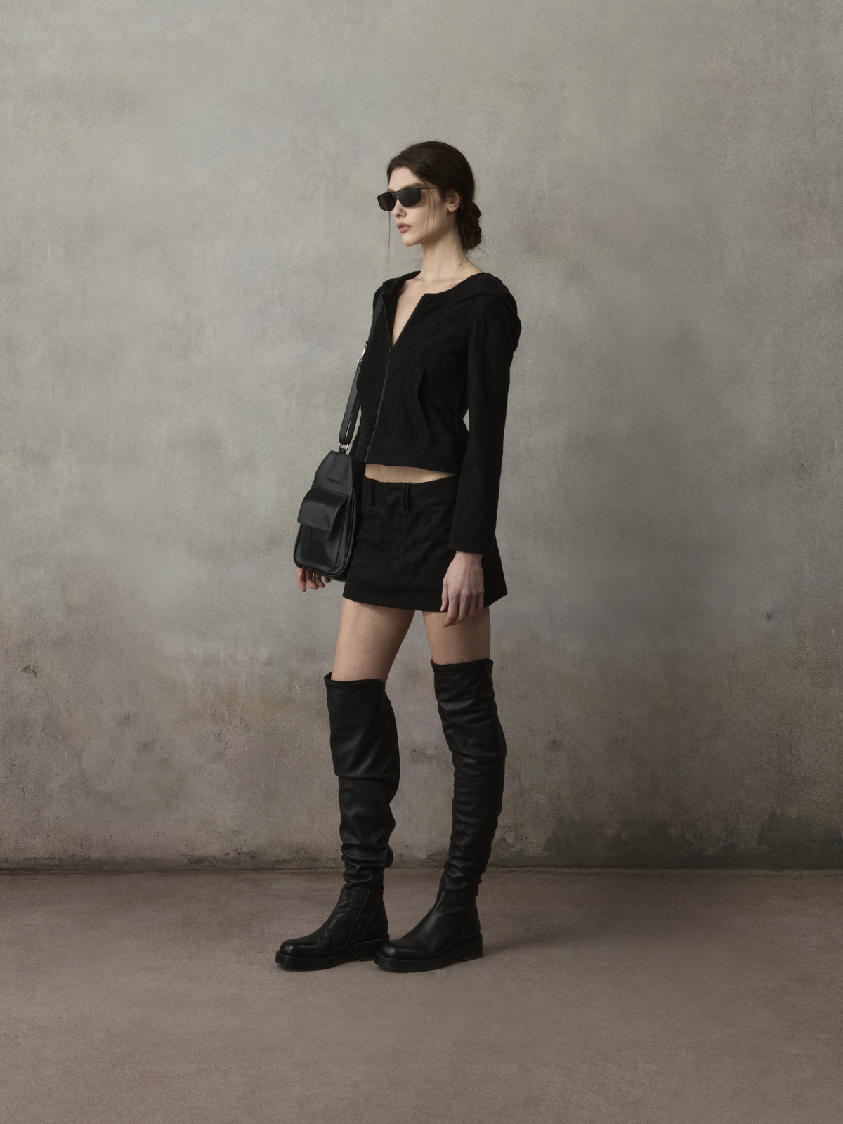Panelled Cropped Zip-Up Hoodie