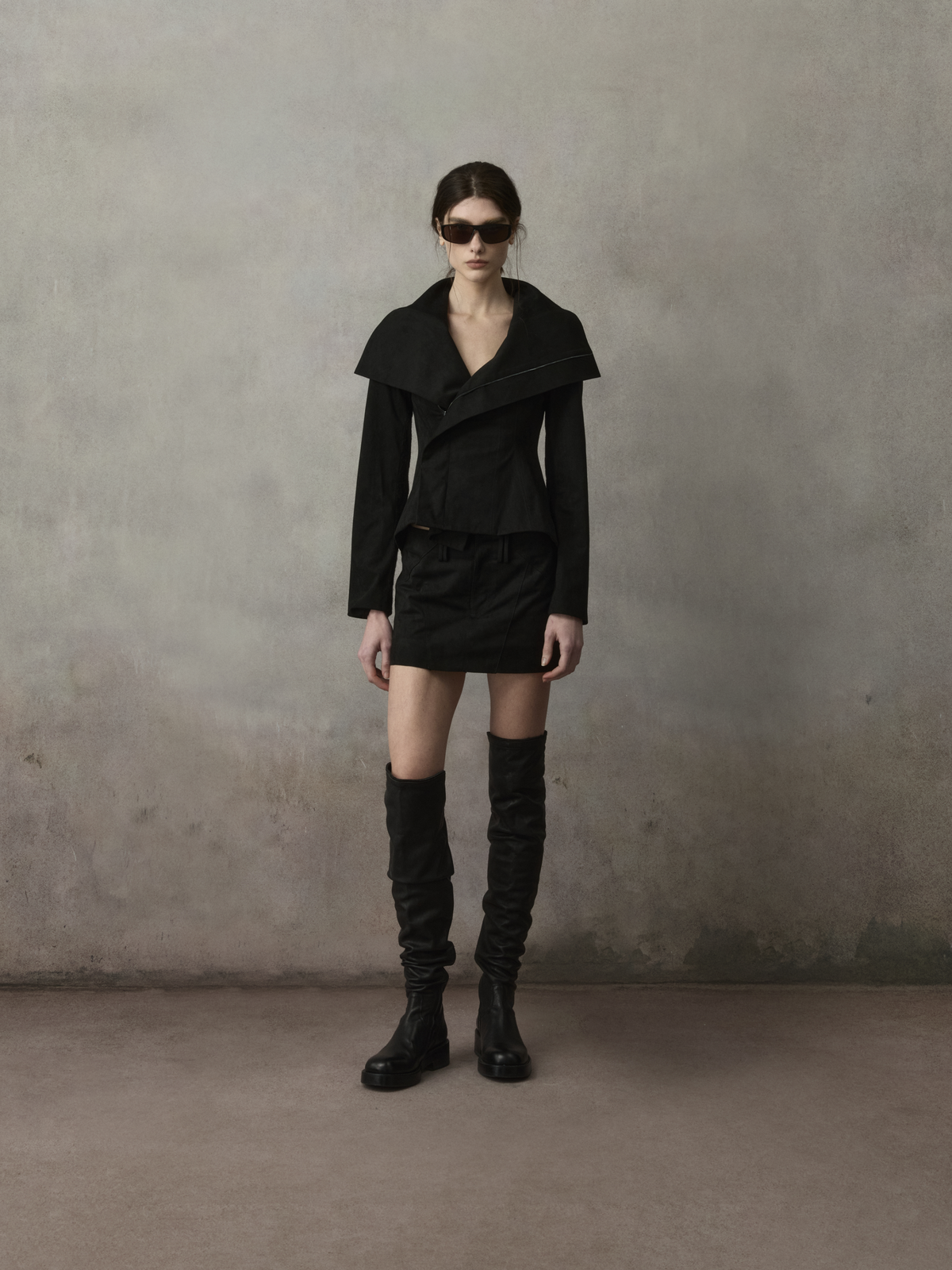 Black Suede Low-Waist Mini Skort