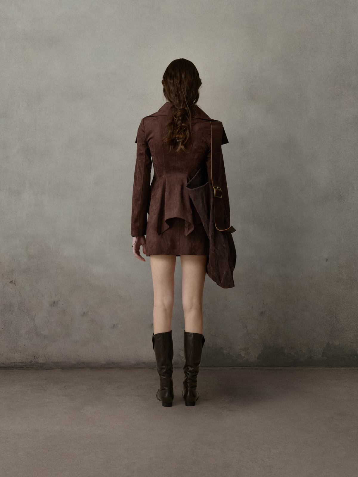 Chocolate Suede Low-Waist Mini Skort