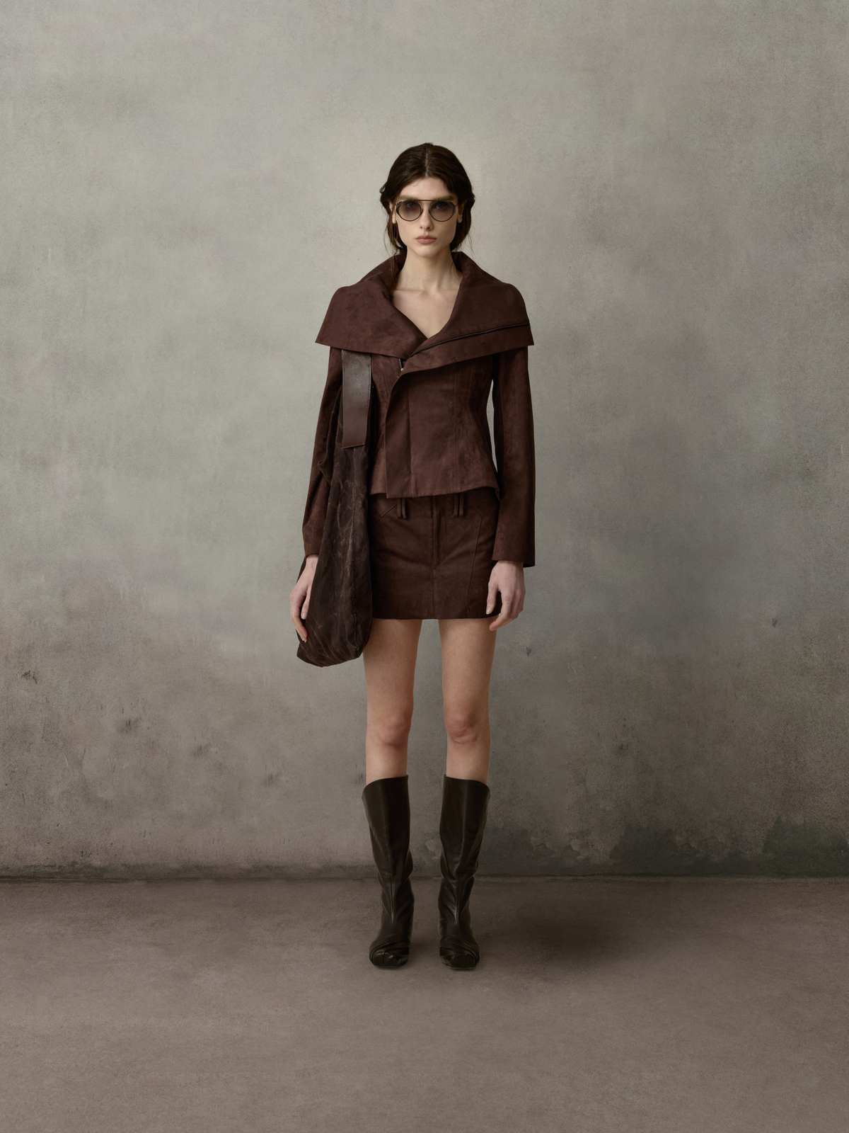 Chocolate Suede Low-Waist Mini Skort