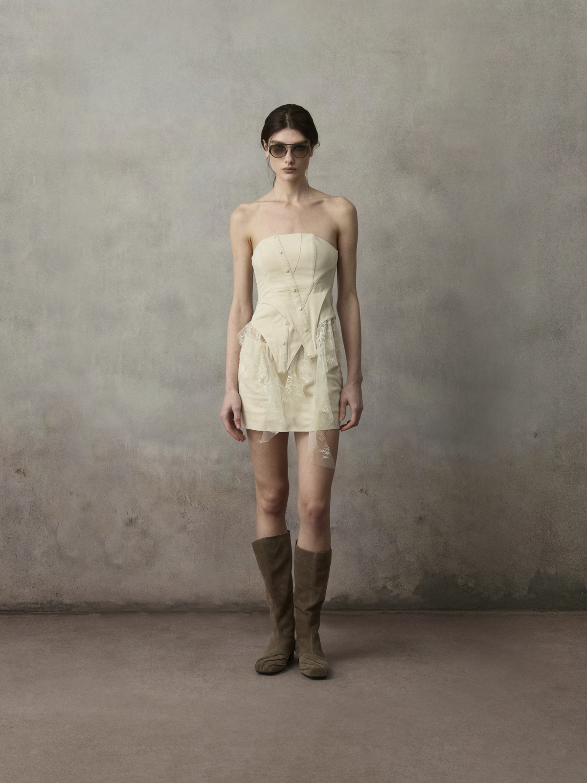 Suede Faux Layered Flounce Tube Top
