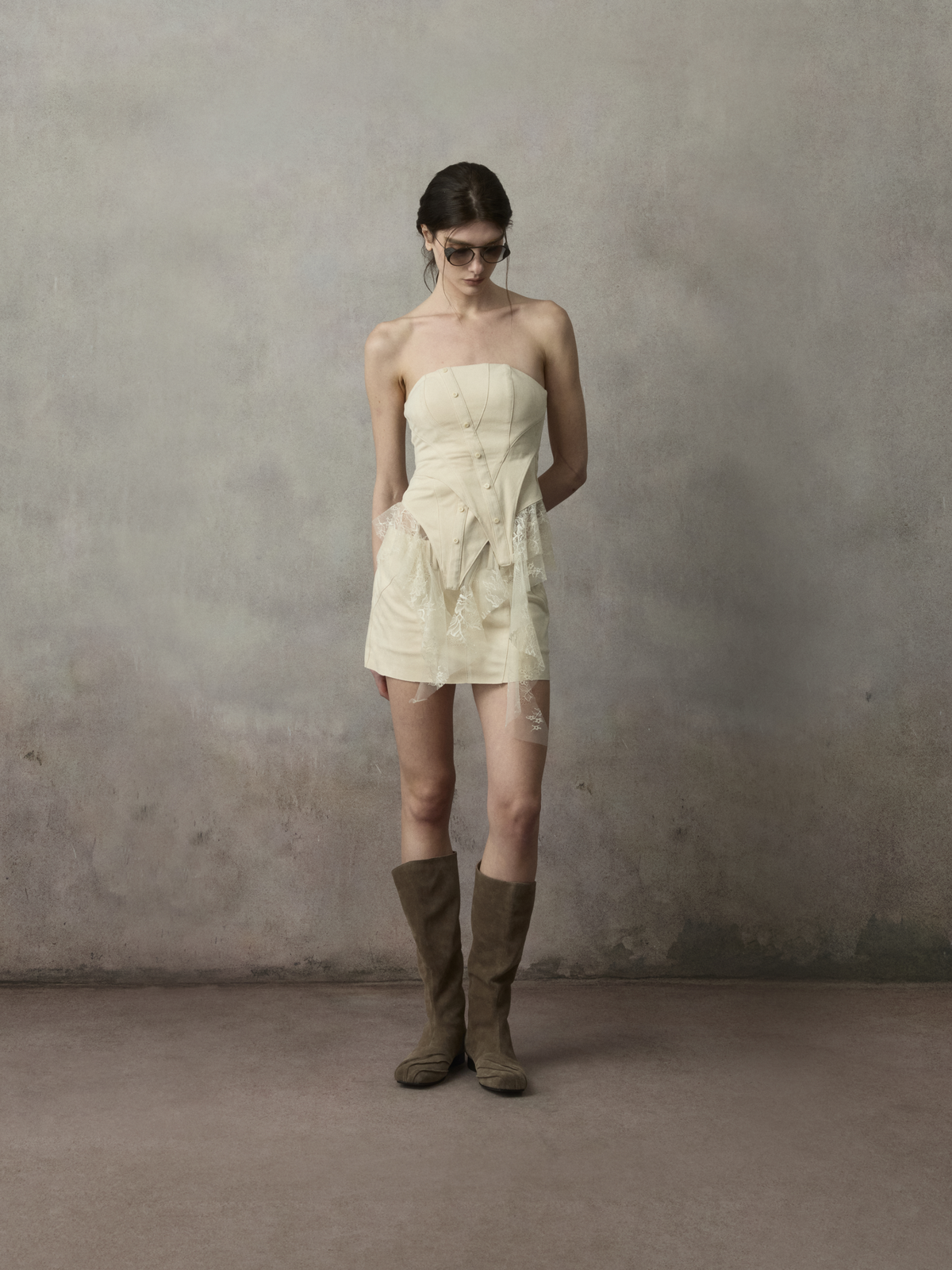 Suede Faux Layered Flounce Tube Top