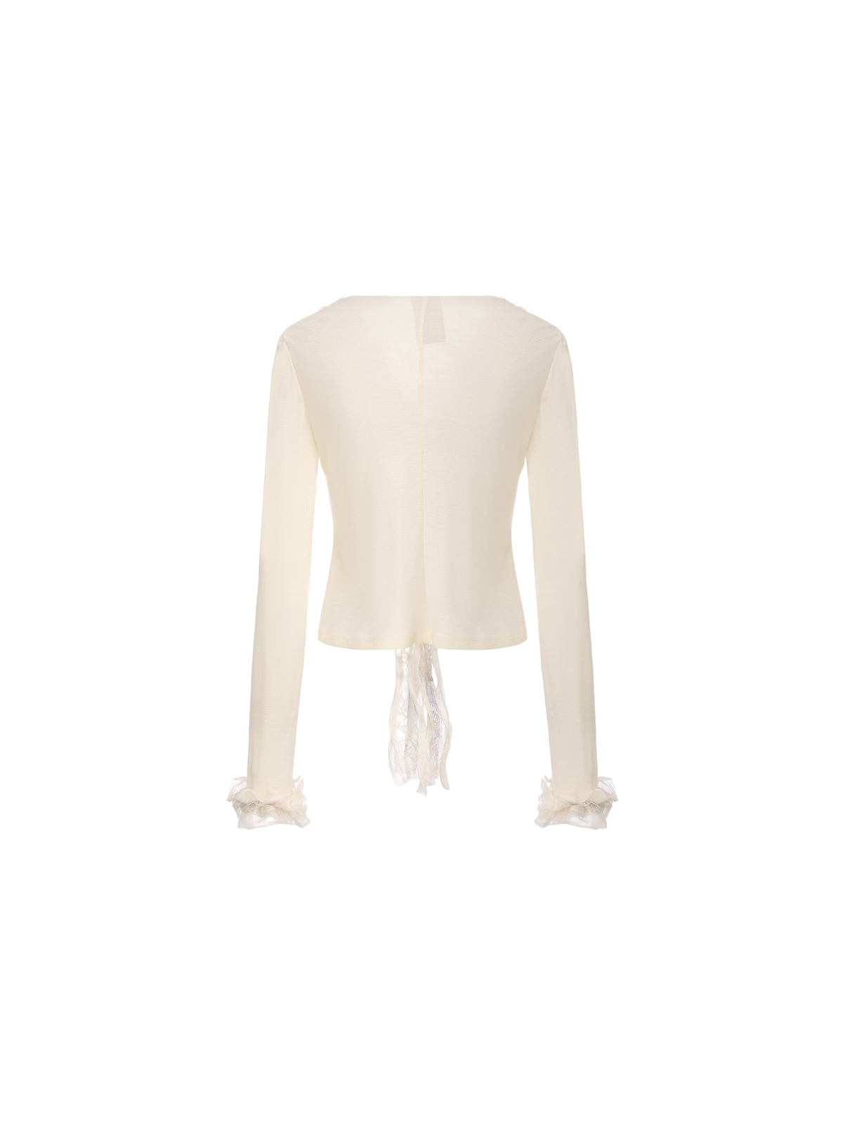 White Lace-Trim Cuff Ruffle Top