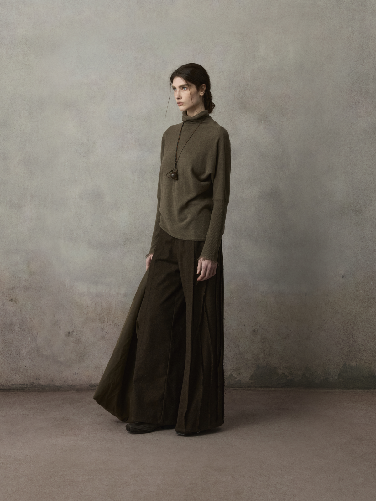 Dark Brown Panelled Wool Pants
