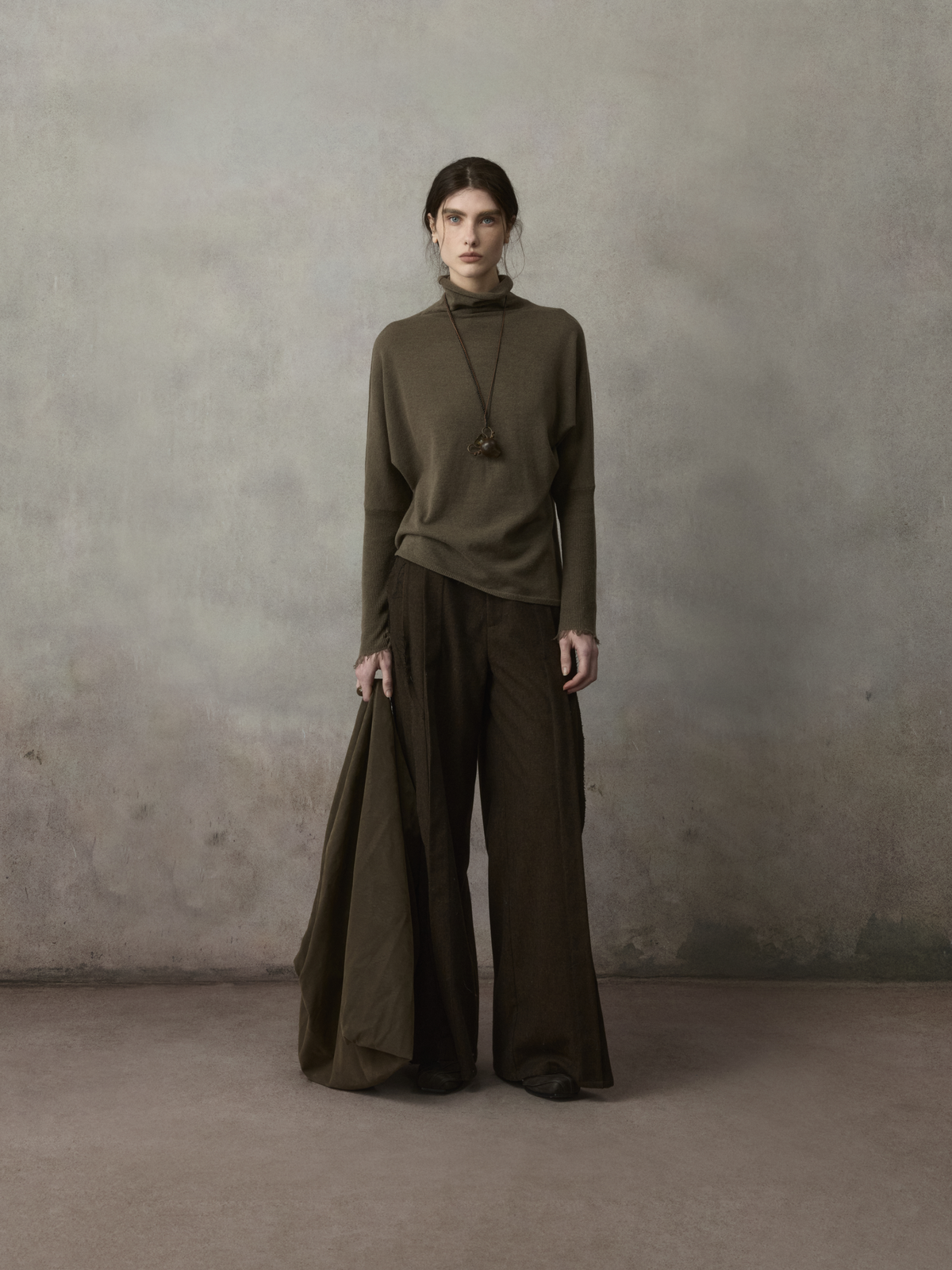 Dark Brown Panelled Wool Pants