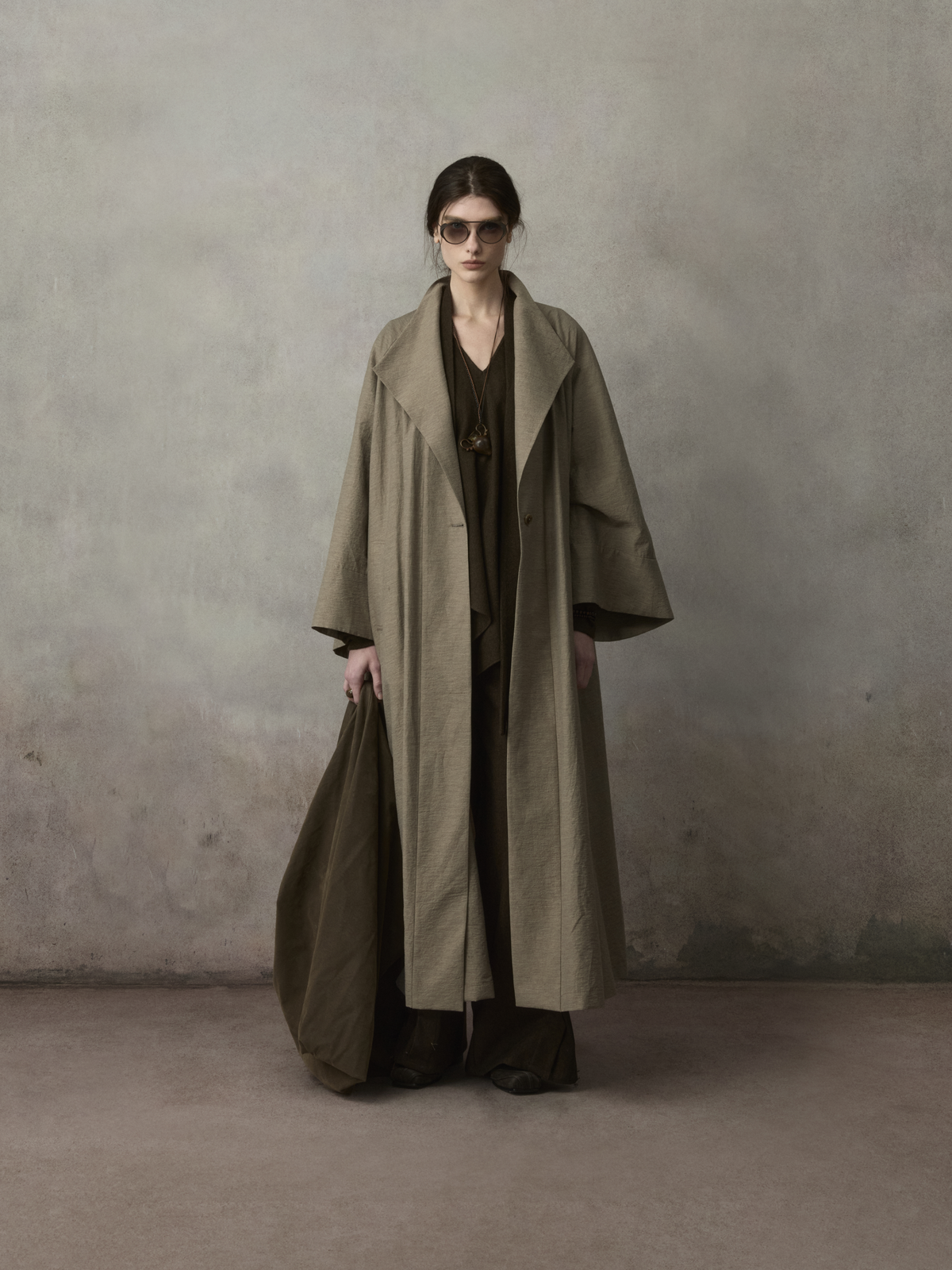 Taupe Pleated Oversized Trench Coat
