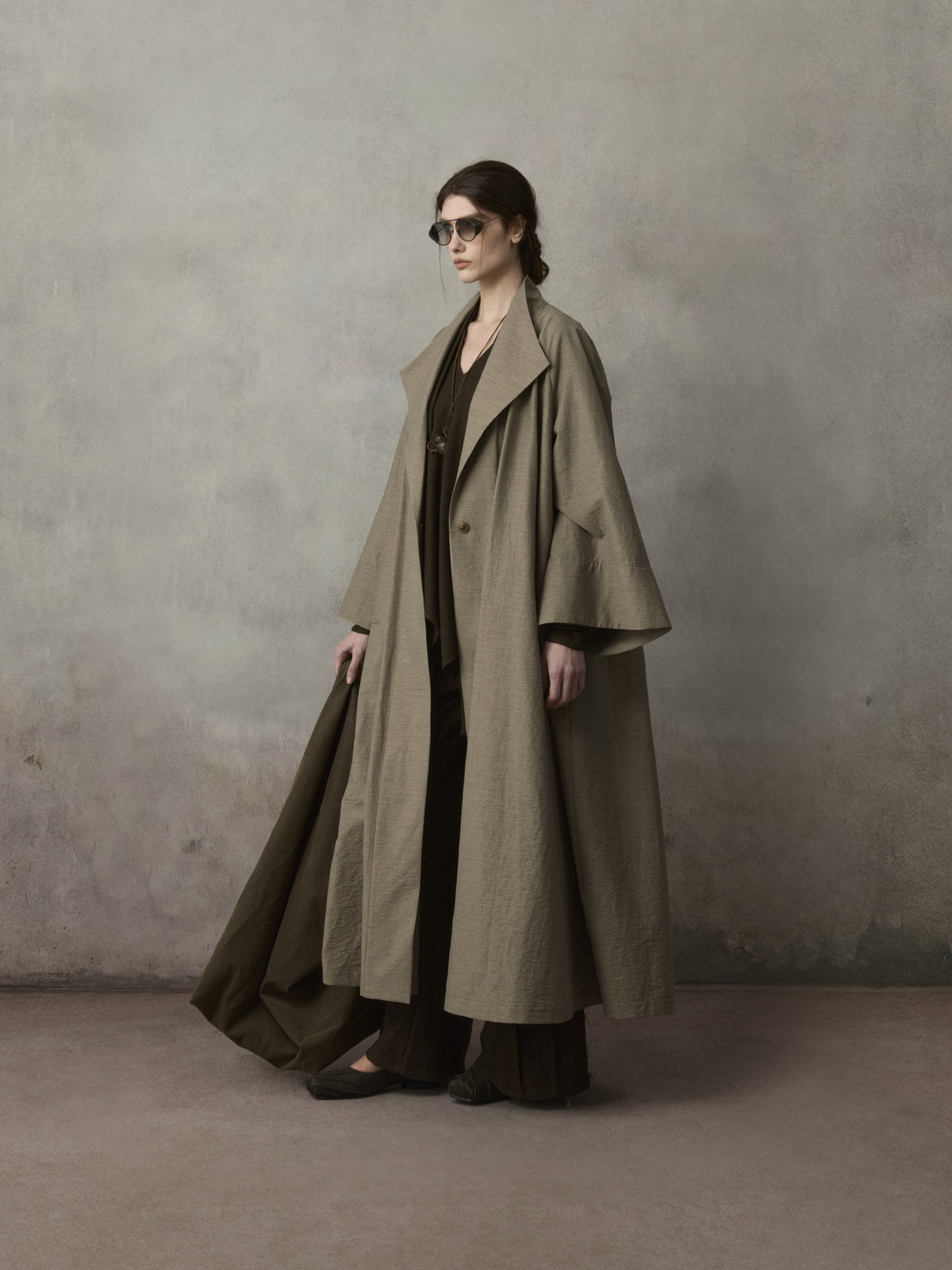 Taupe Pleated Oversized Trench Coat