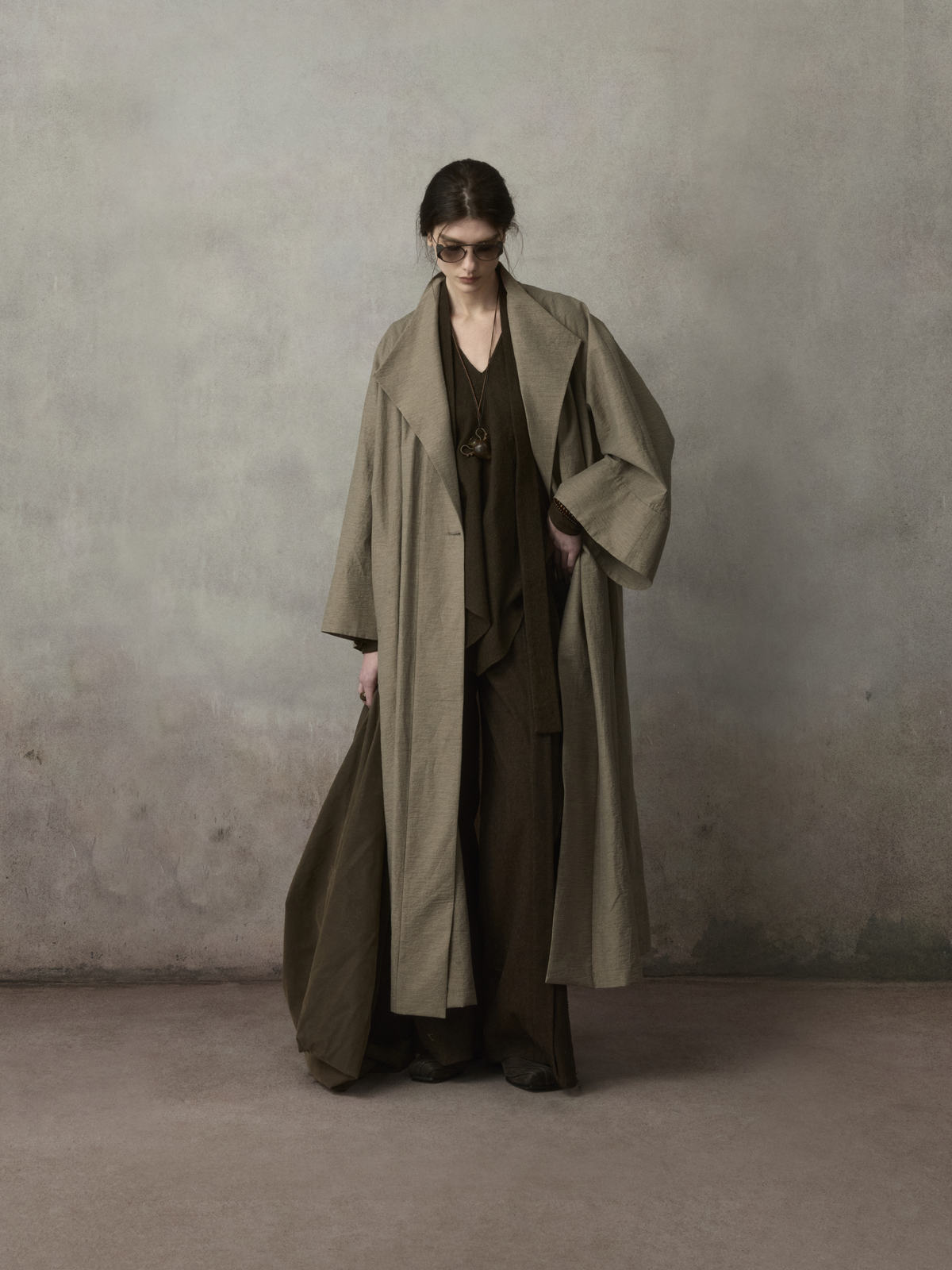 Taupe Pleated Oversized Trench Coat
