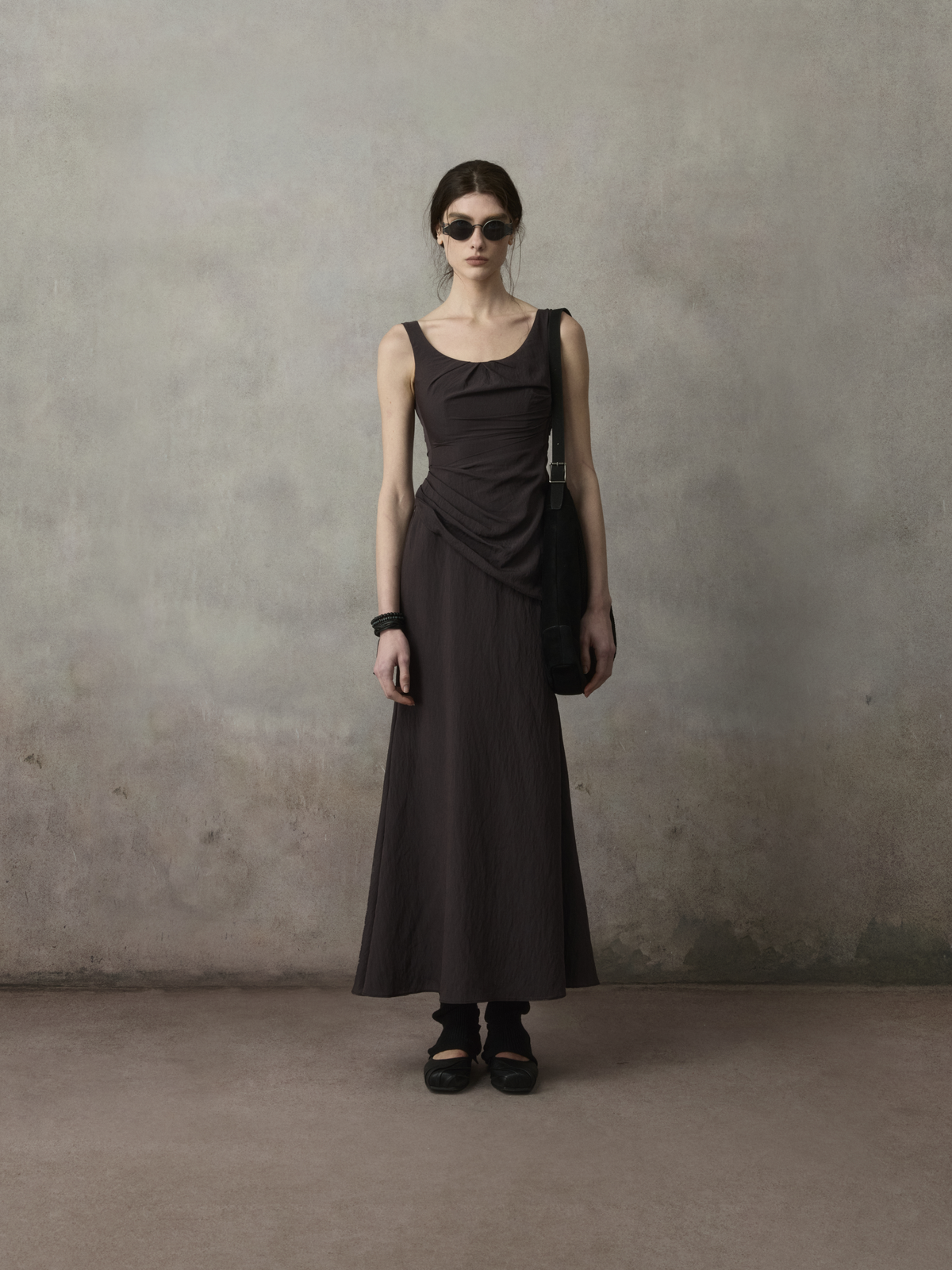 Duvier Blue Asymmetric Pleated Maxi Skirt