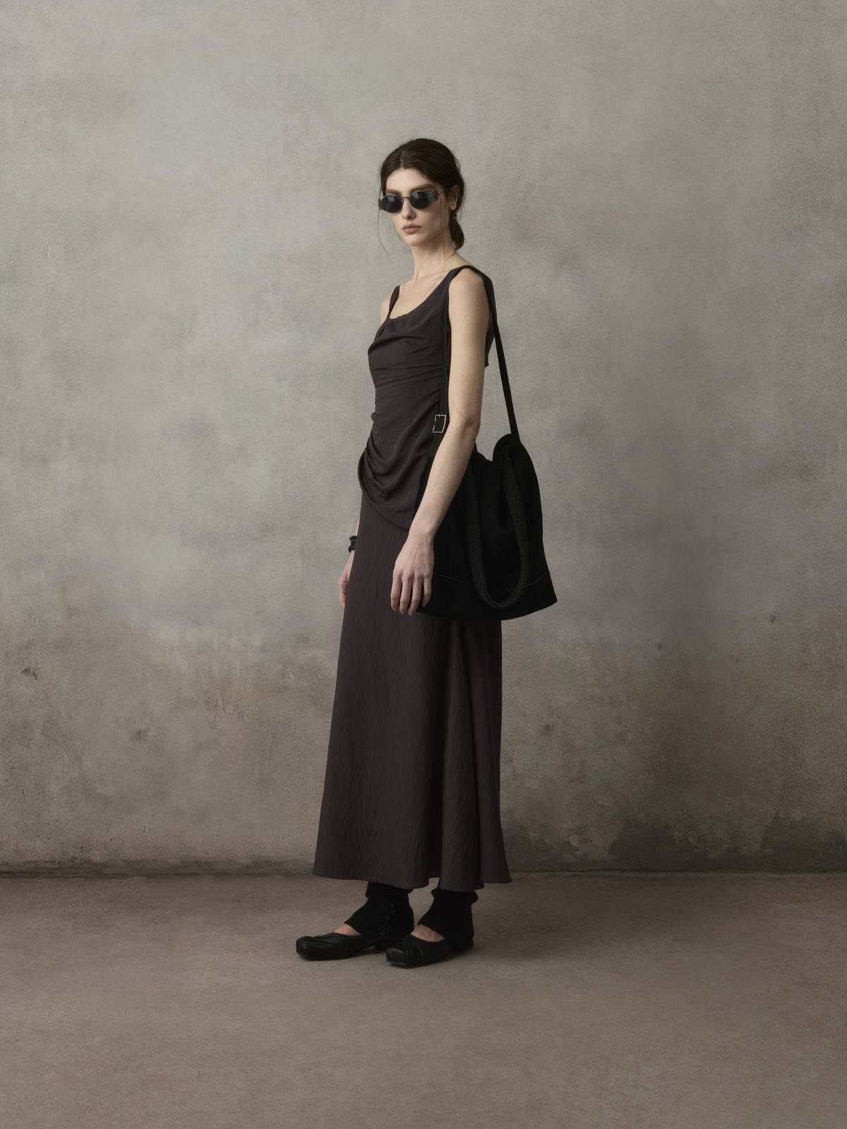 Duvier Blue Asymmetric Pleated Maxi Skirt