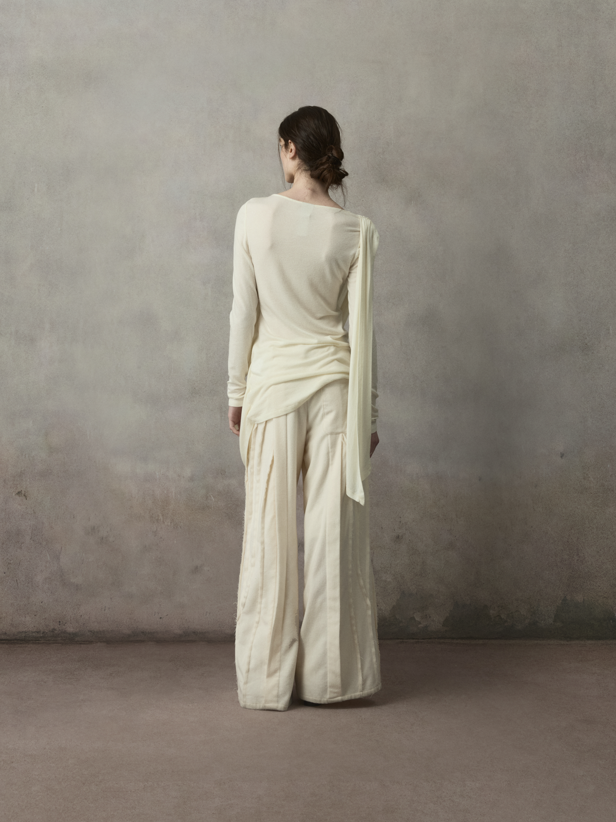 Beige Loose-Fit Draped Panel Knit Top