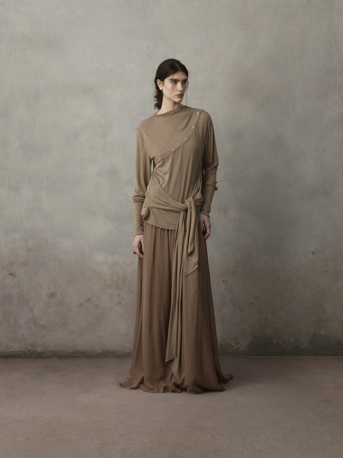 Light Camel Panelled Flare Skirt