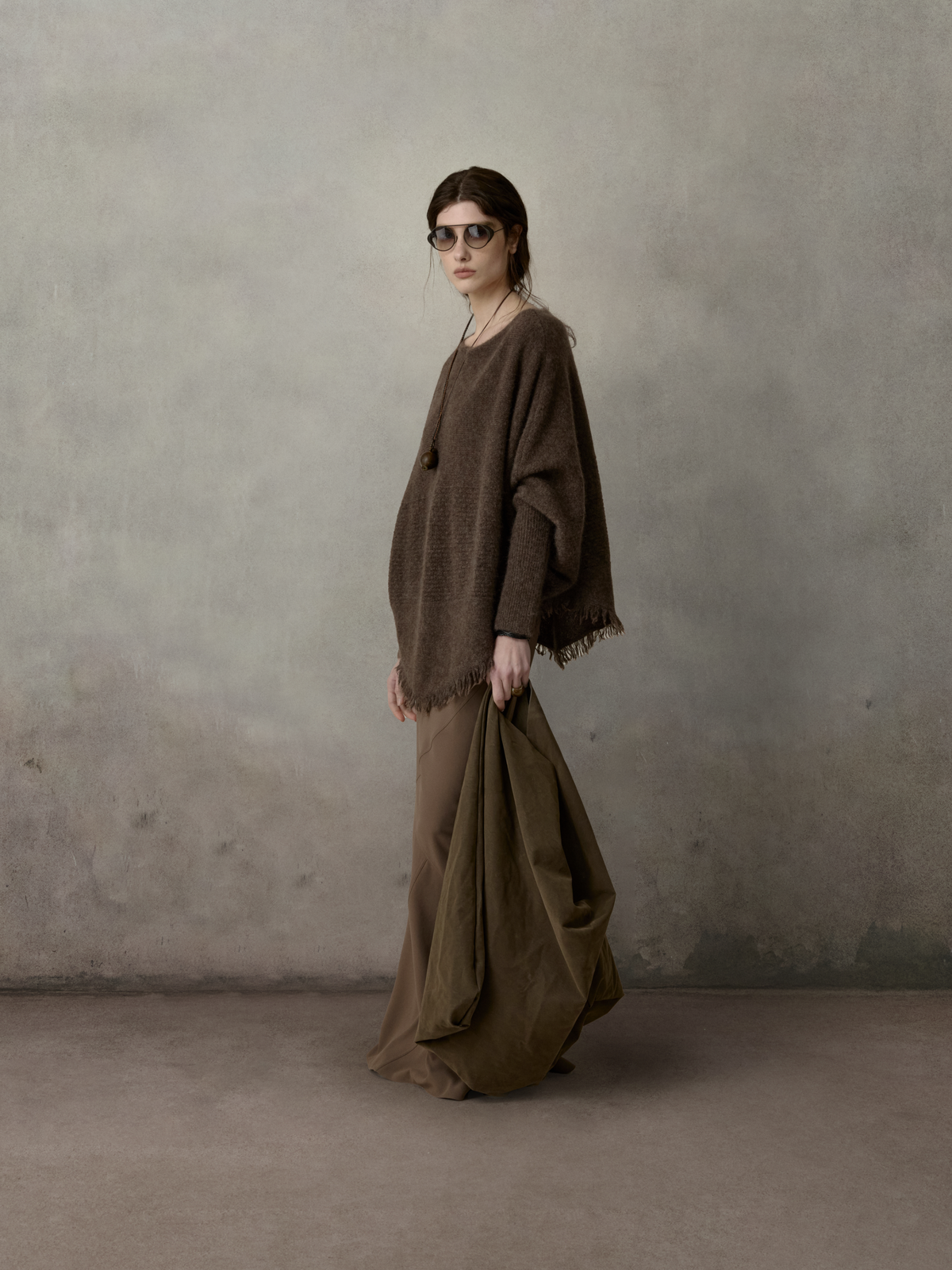 Dark Brown Texture Panelled Knitwear