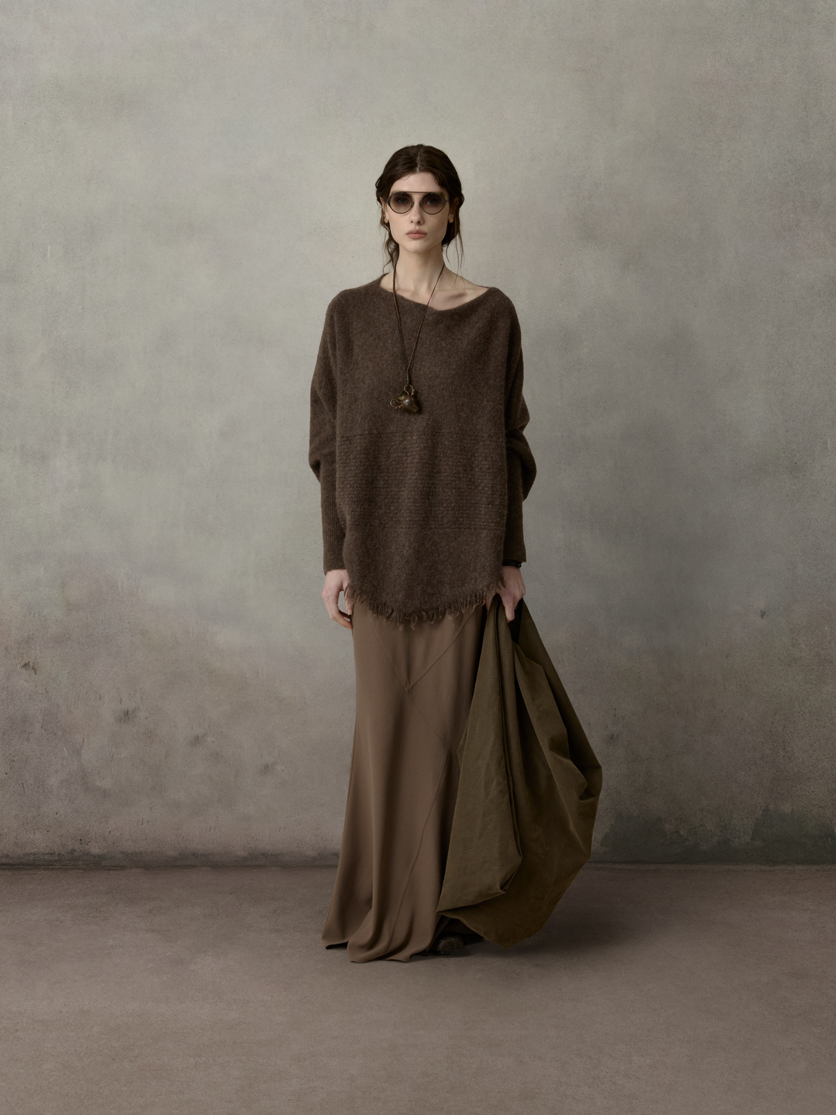 Dark Brown Texture Panelled Knitwear