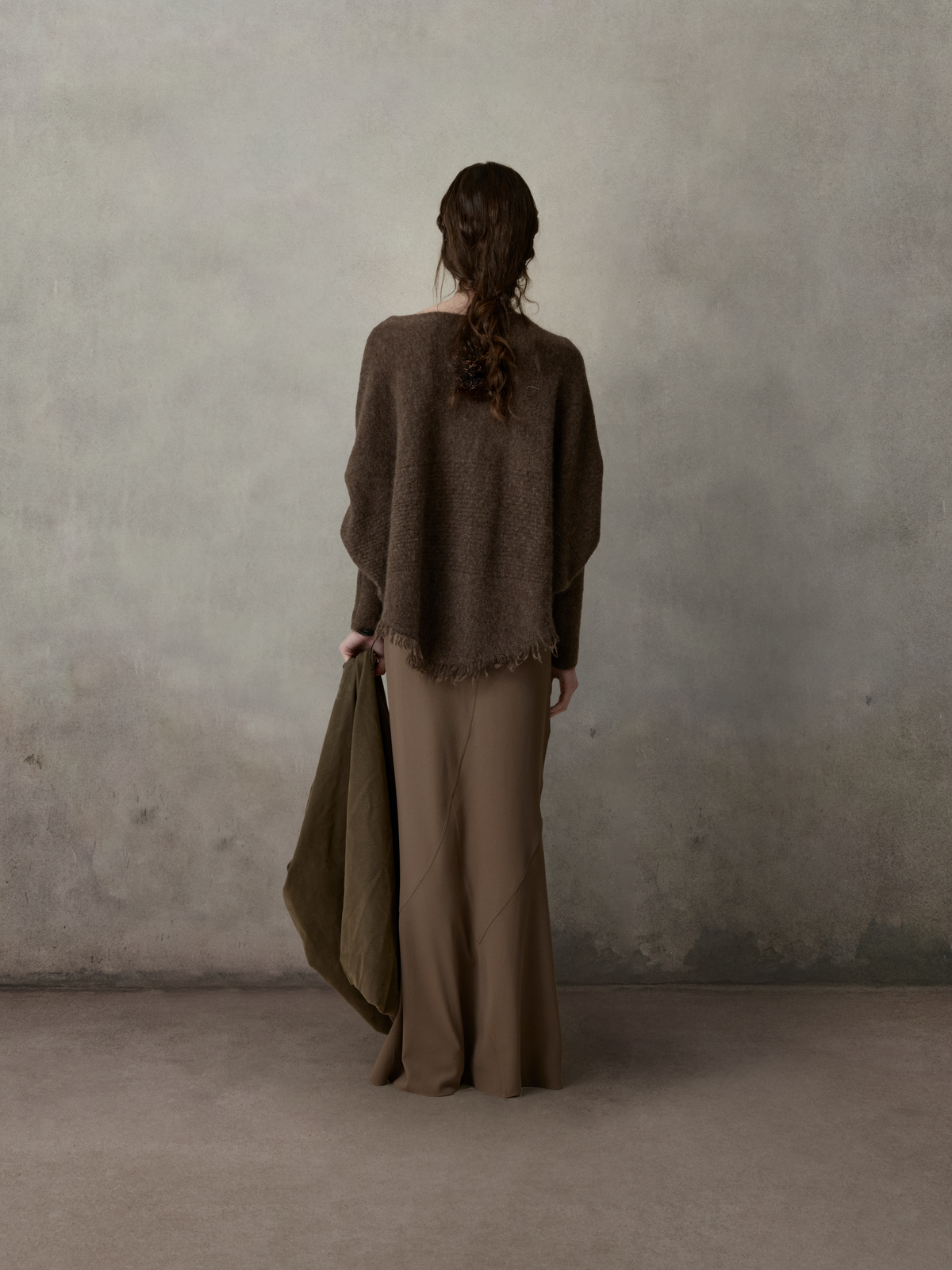 Dark Brown Texture Panelled Knitwear