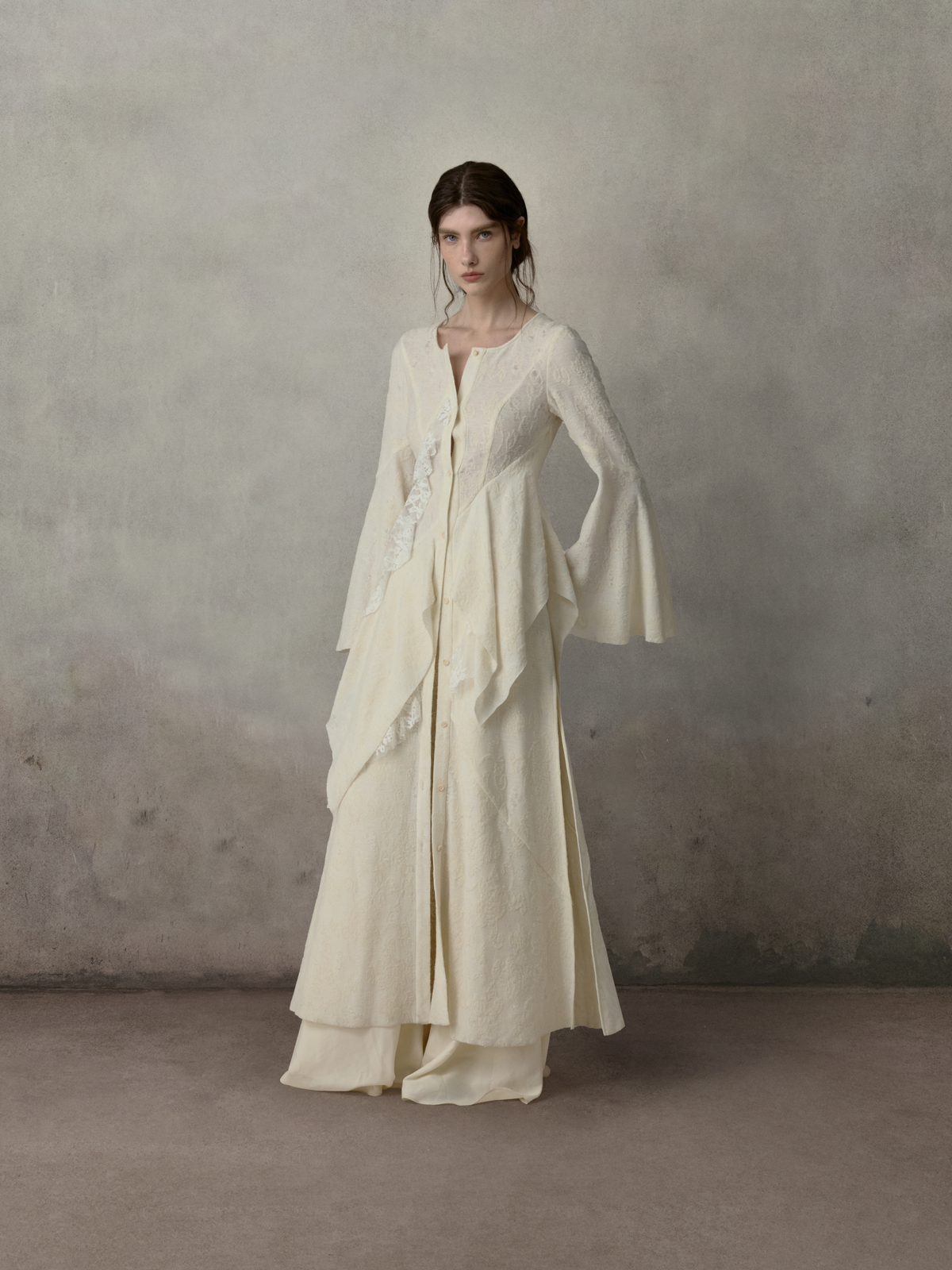 Lace Panelled Long Coat