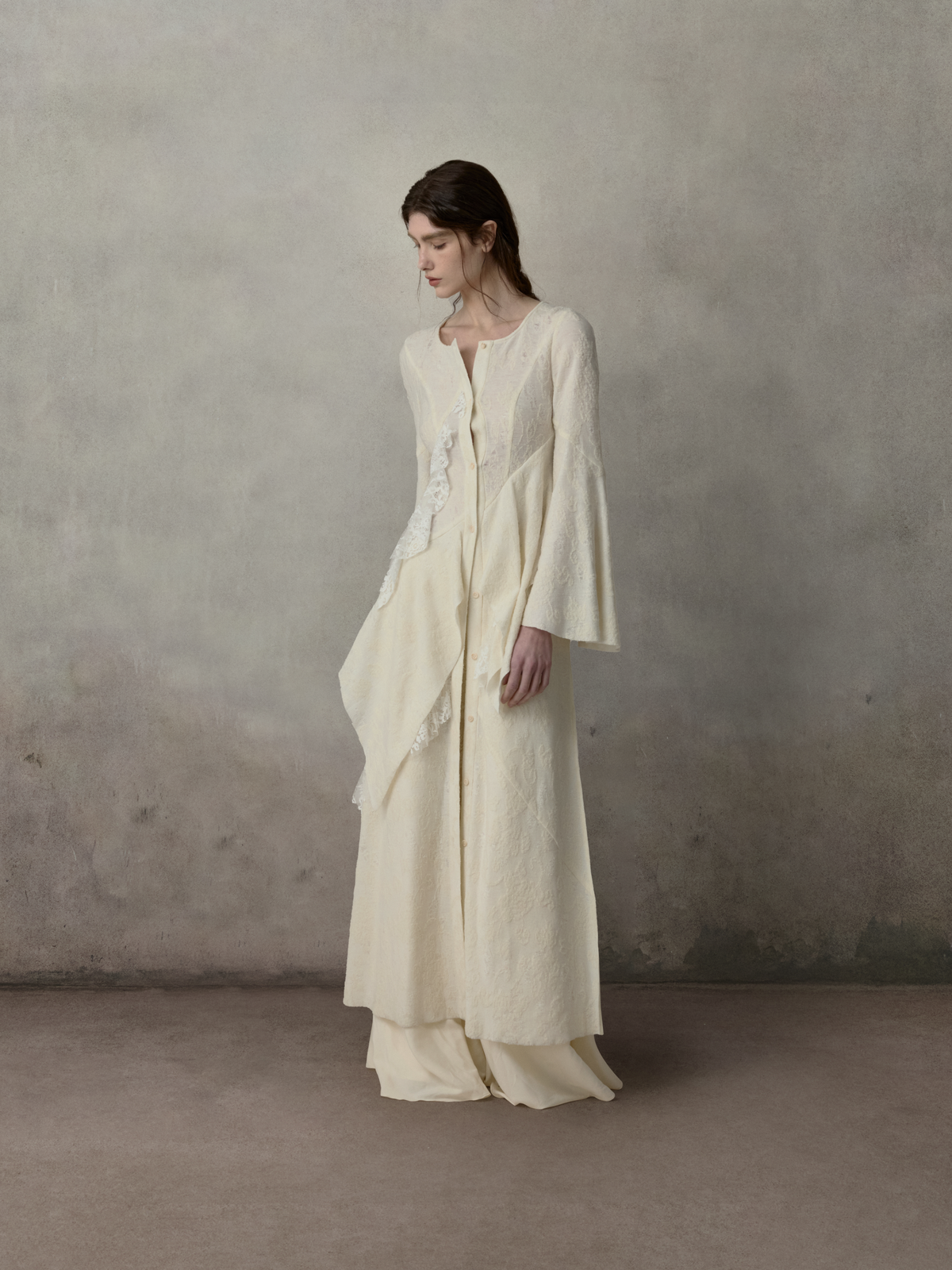Lace Panelled Long Coat