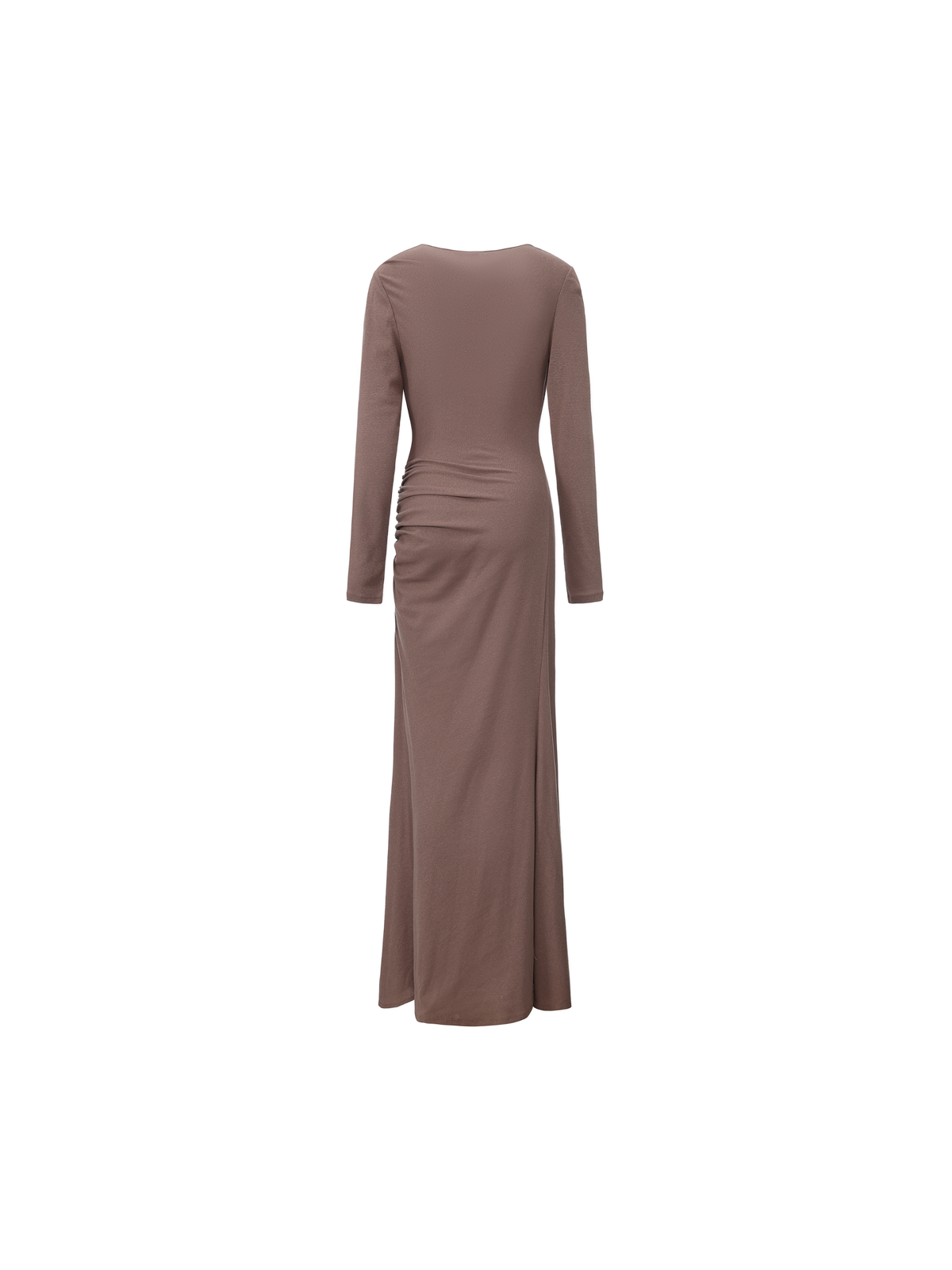 Draped Cowl Neck Shirred Knit Dress