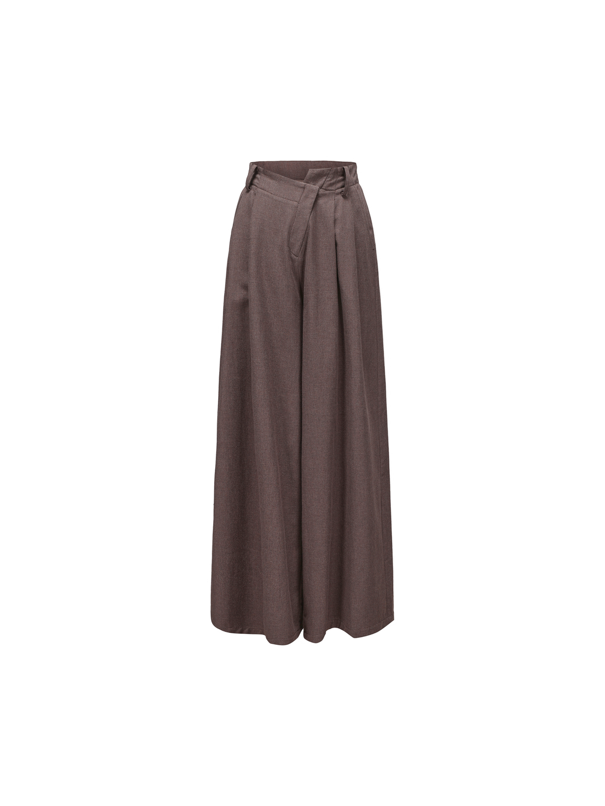 Purpleish Coffee Asymmetrical-Placket Pleated Pants