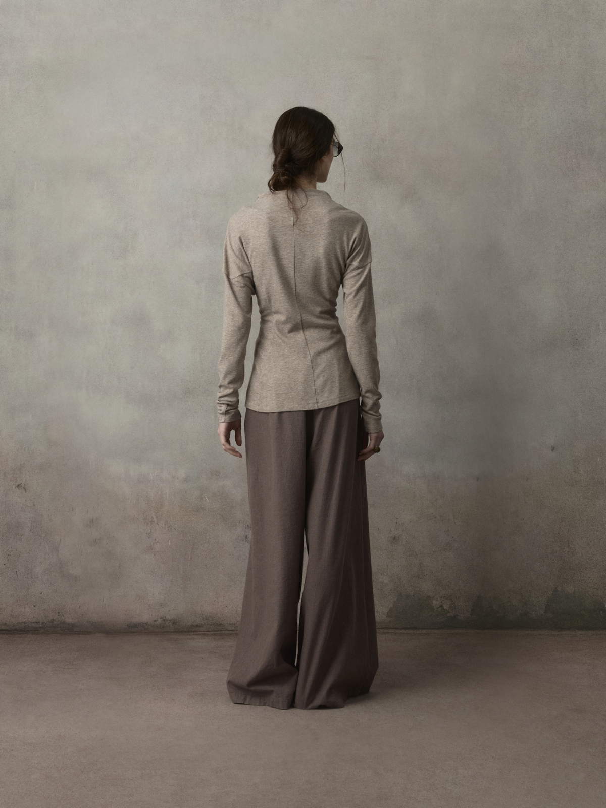 Purpleish Coffee Asymmetrical-Placket Pleated Pants