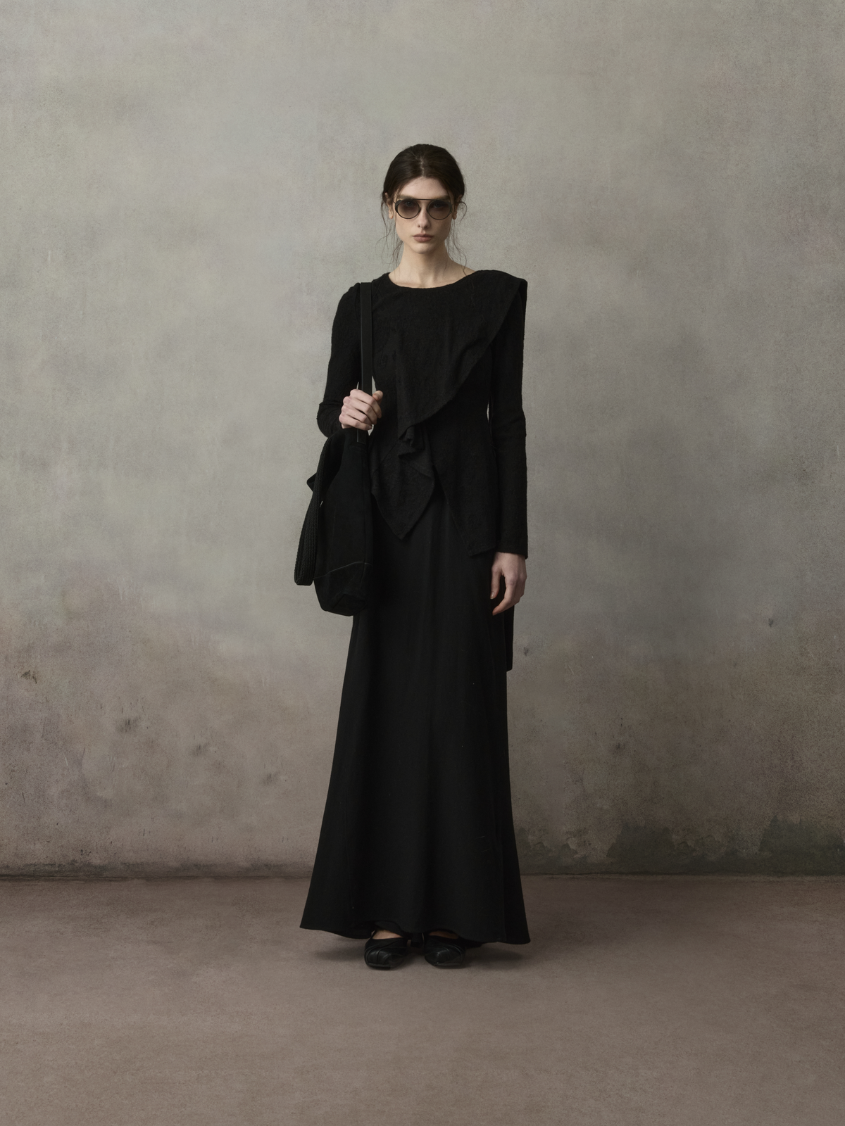 Black Minimalist Wool Skirt