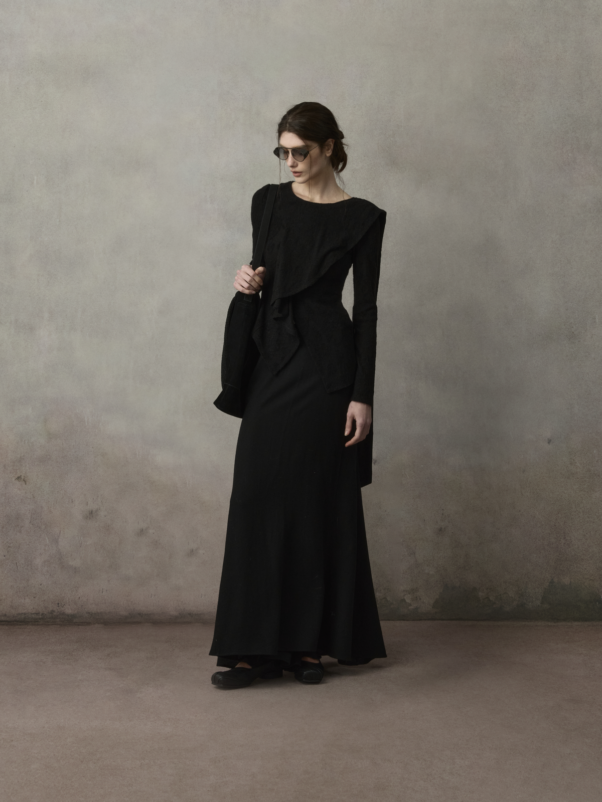 Black Minimalist Wool Skirt