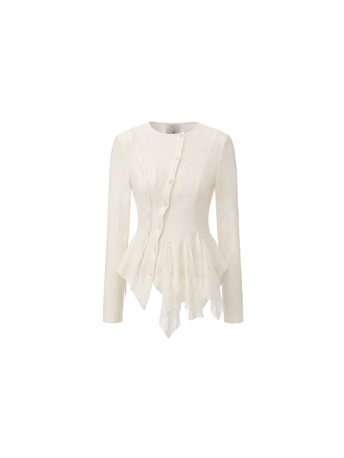 White Lace Panel Inserted Wool Cardigan