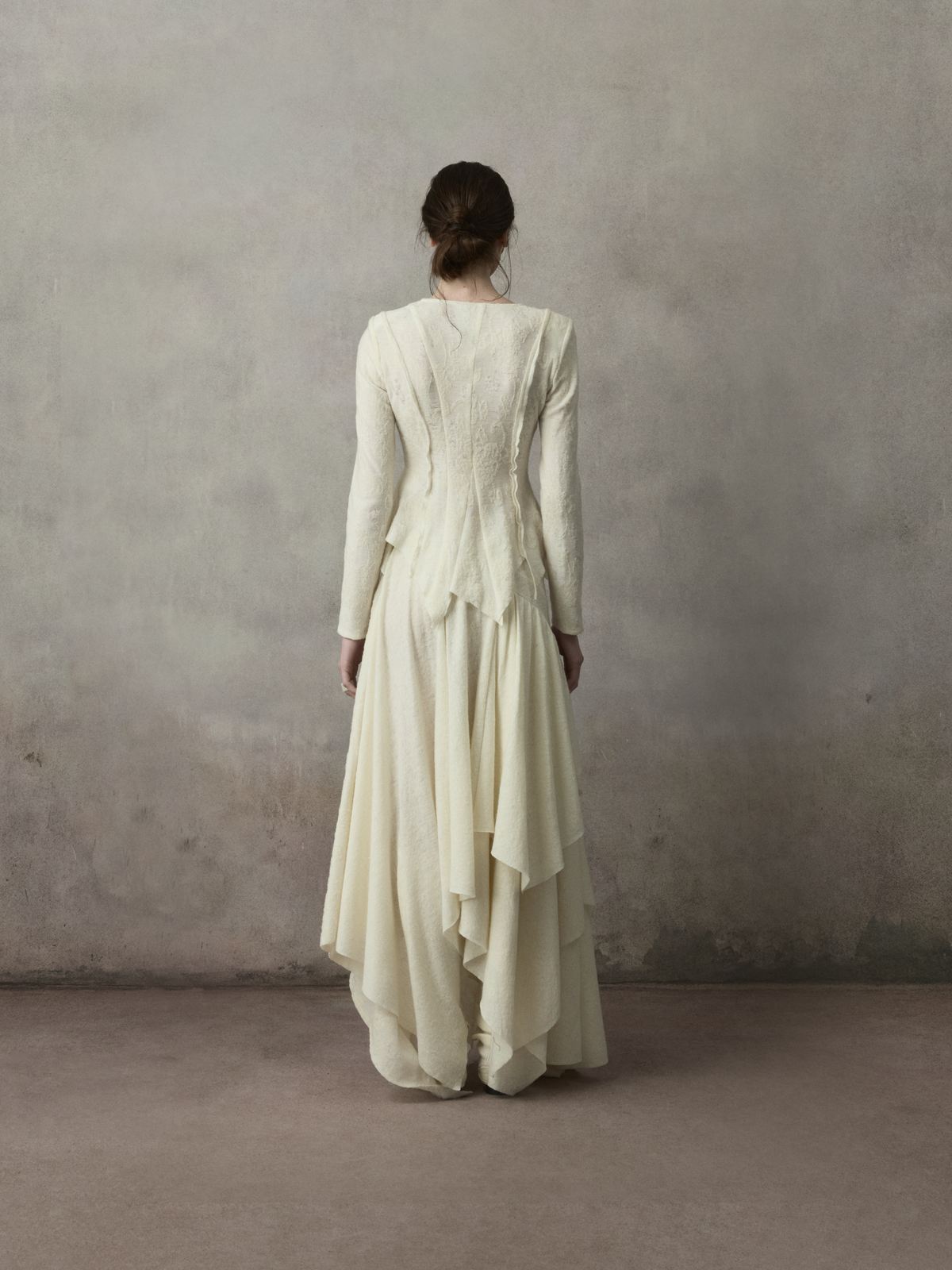 White Lace Panel Inserted Wool Cardigan