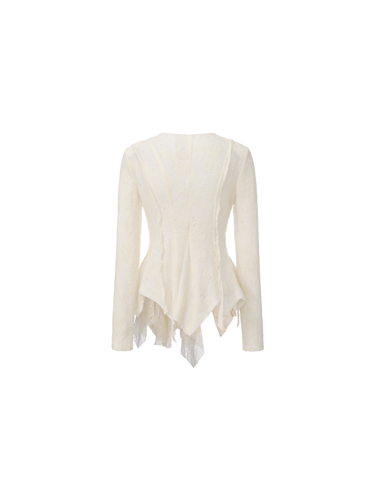 White Lace Panel Inserted Wool Cardigan