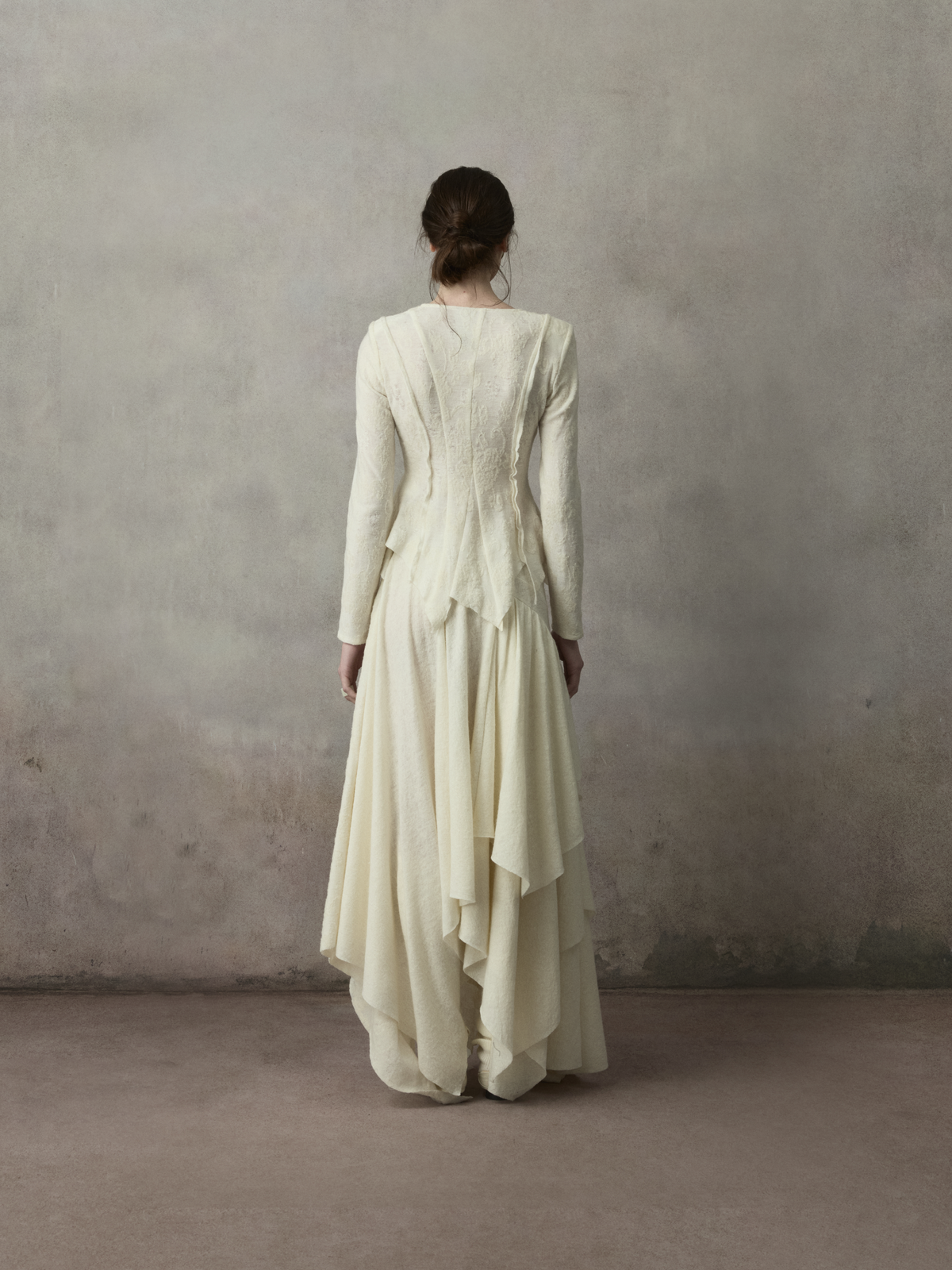 White Multi-Layered Wool Skirt