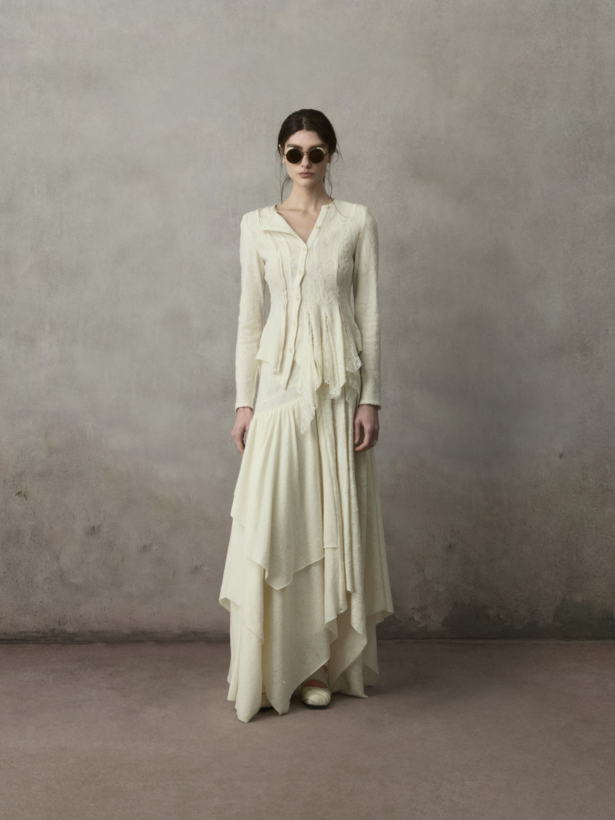 White Multi-Layered Wool Skirt