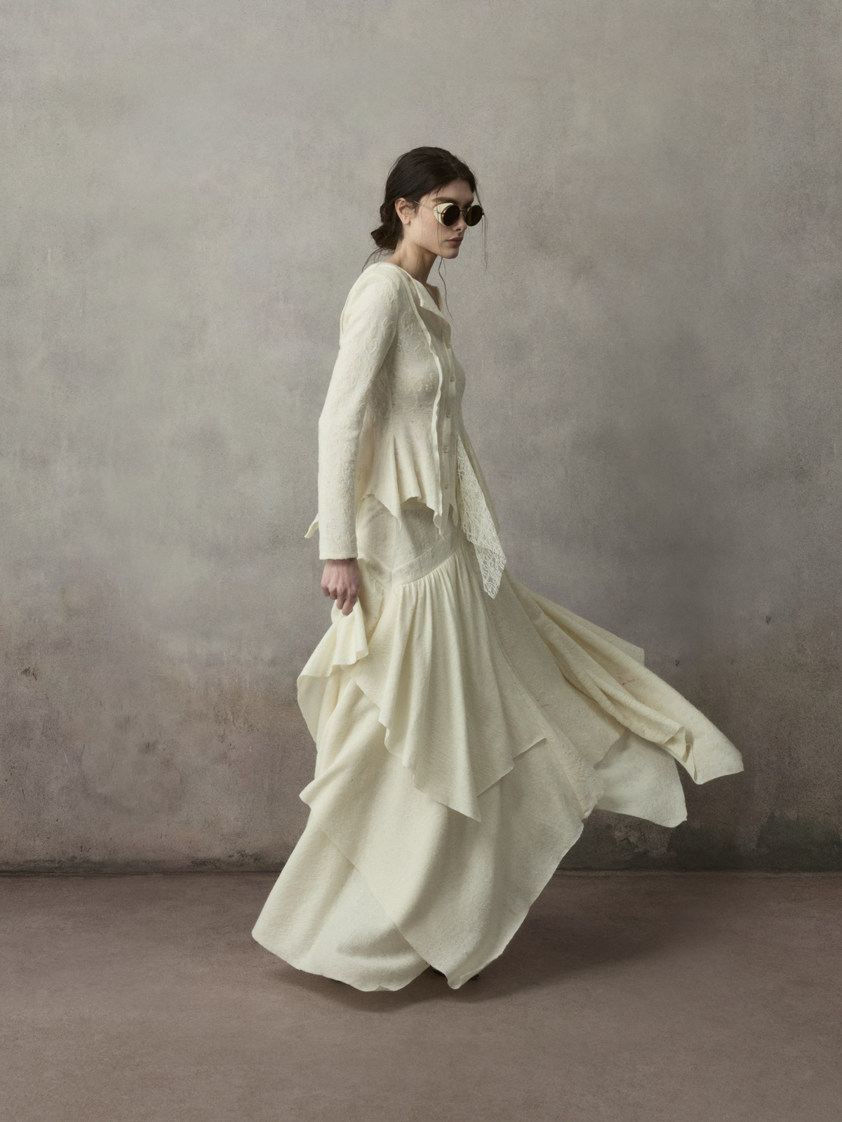 White Multi-Layered Wool Skirt