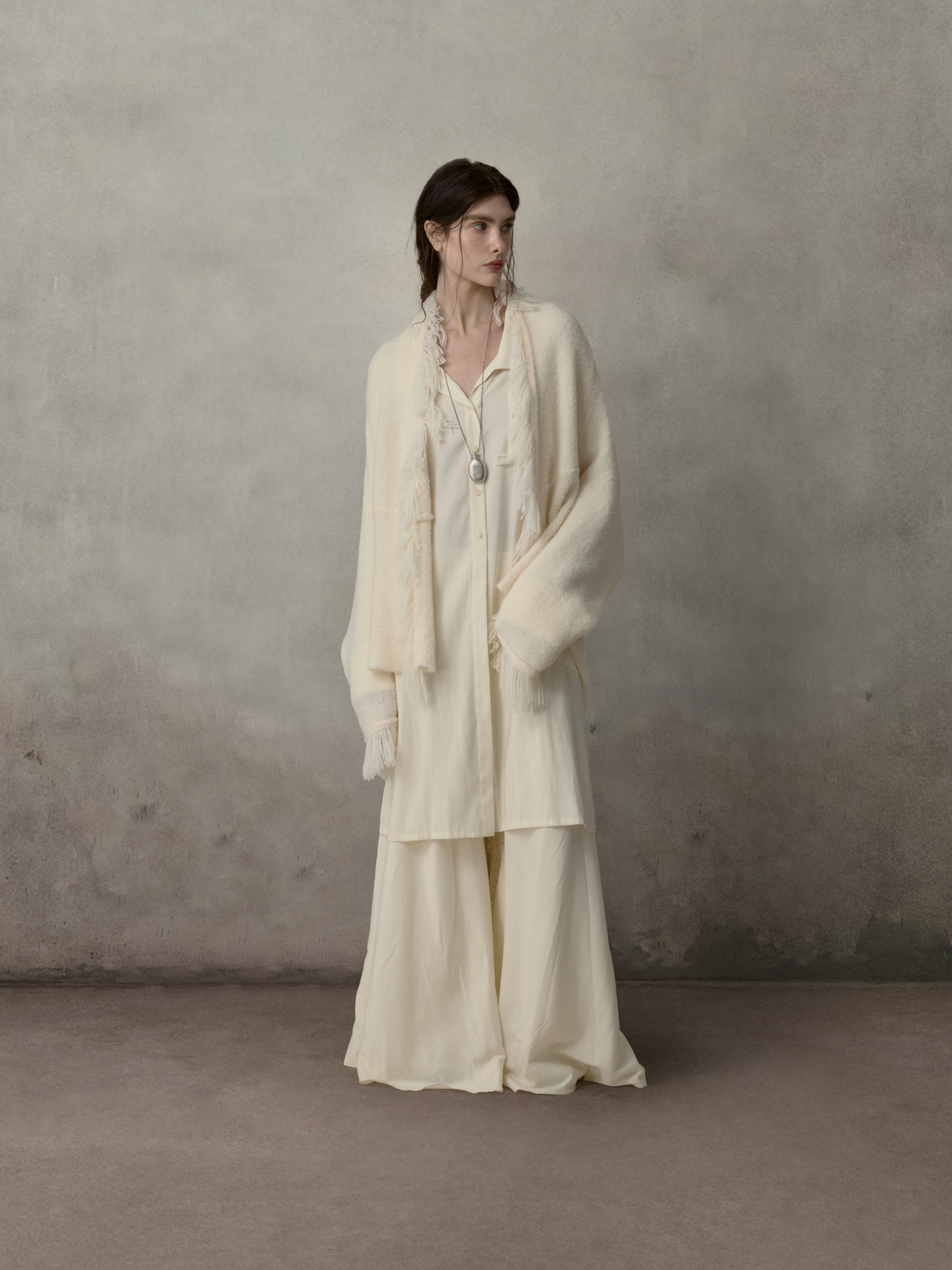 White Two-Way Oversized Knit Cardigan