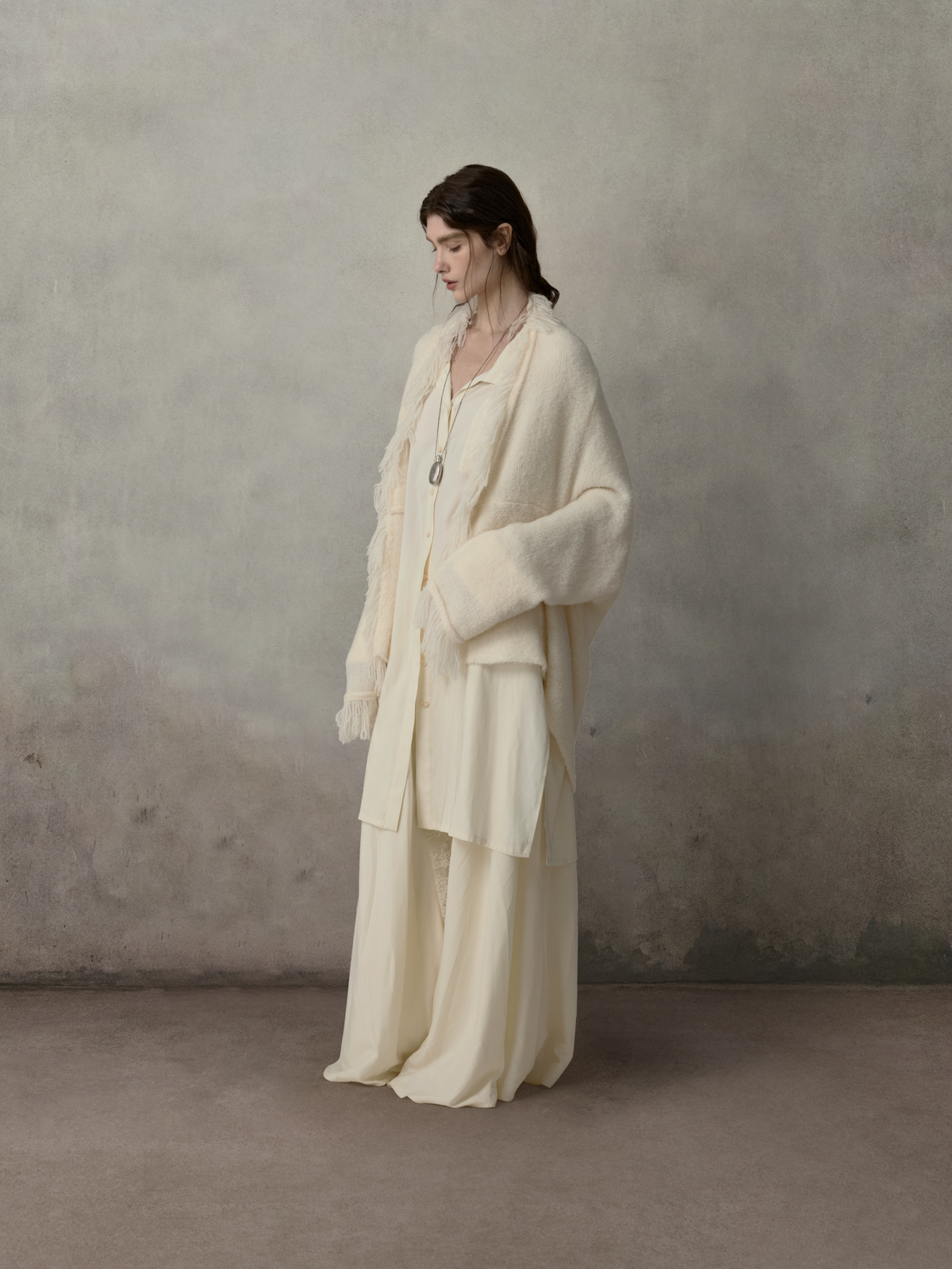 White Two-Way Oversized Knit Cardigan
